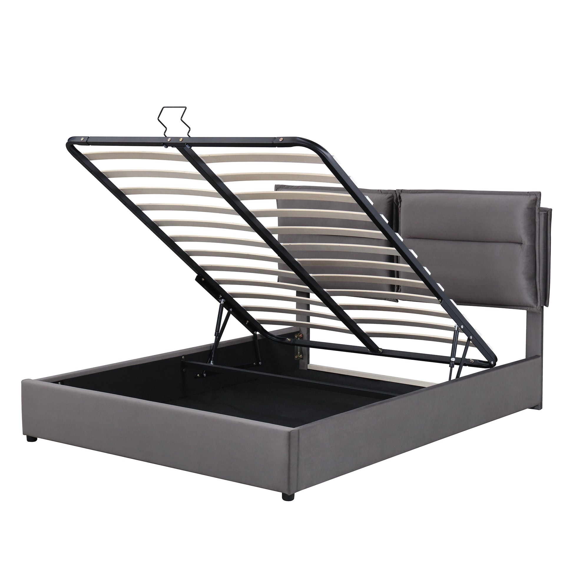 Upholstered Platform Bed With A Hydraulic Storage System, Full Size, Gray Gray Velvet