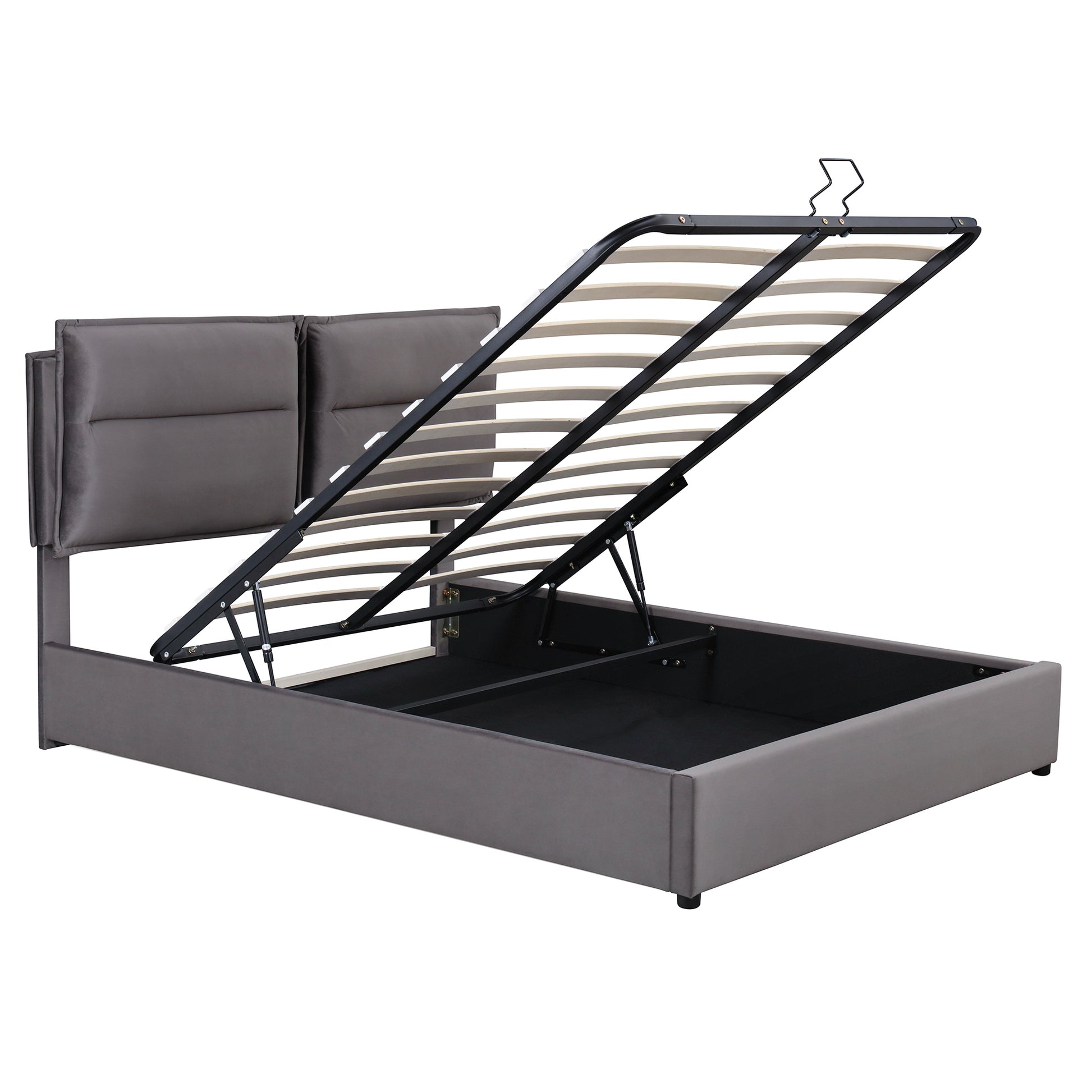 Upholstered Platform Bed With A Hydraulic Storage System, Full Size, Gray Gray Velvet