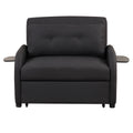 Pull Out Sofa Sleeper 3 In 1 With 2 Wing Table And Usb Charge For Nap Line Fabric For Living Room Recreation Room Black Black Foam Linen