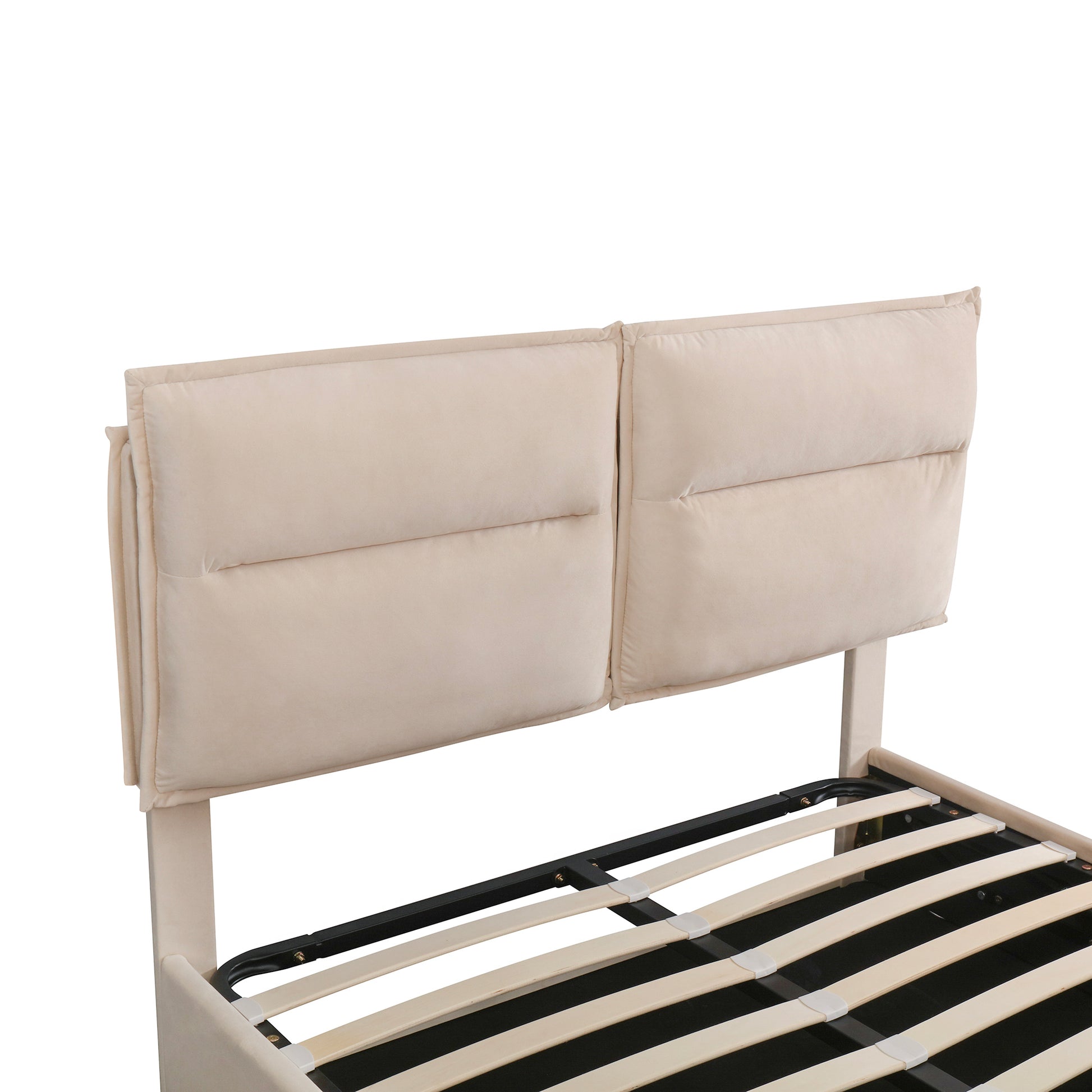 Upholstered Platform Bed With A Hydraulic Storage System, Full Size, Beige Full Beige Velvet