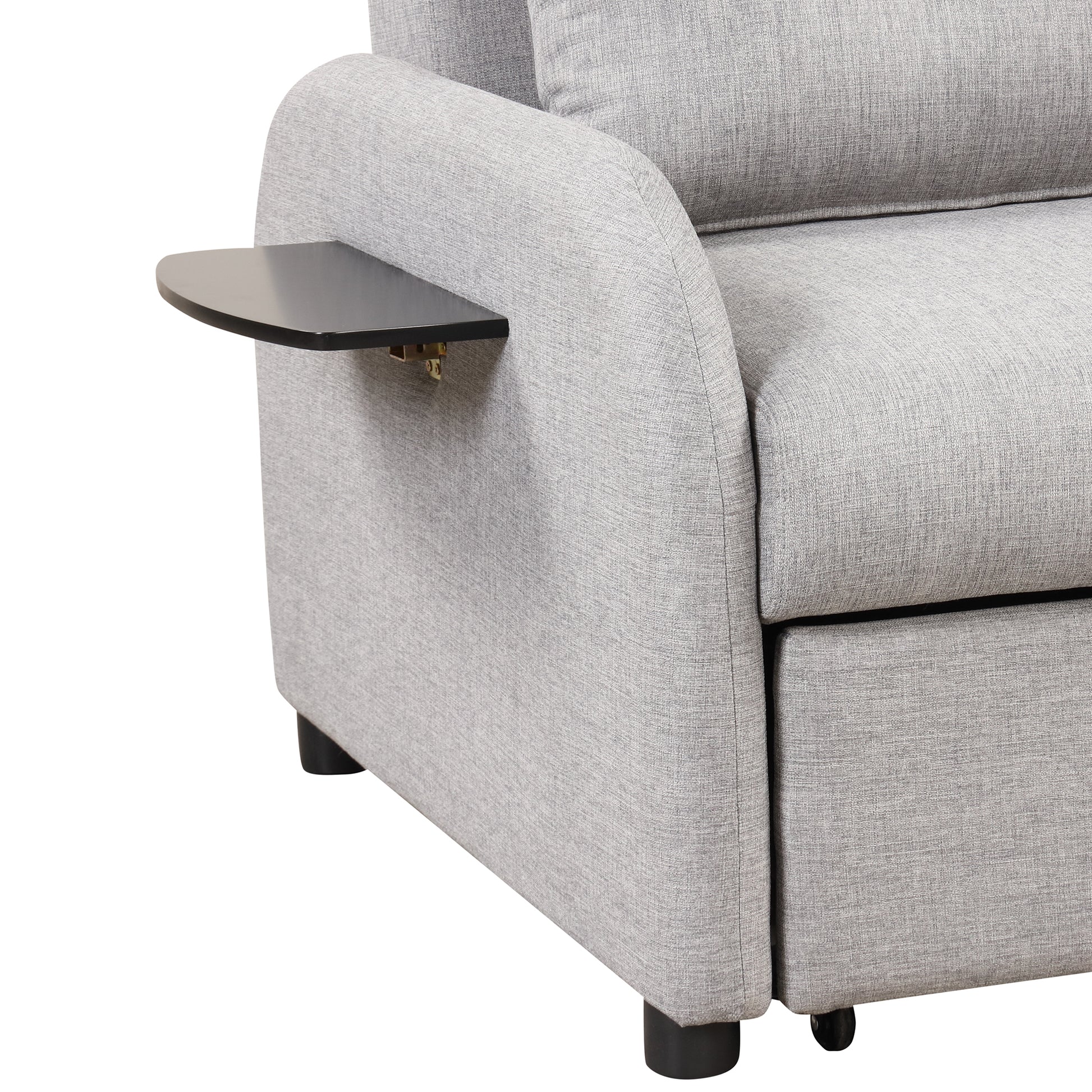 Pull Out Sofa Sleeper 3 In 1 With 2 Wing Table And Usb Charge For Nap Line Fabric For Living Room Recreation Room Grey Gray Foam Linen