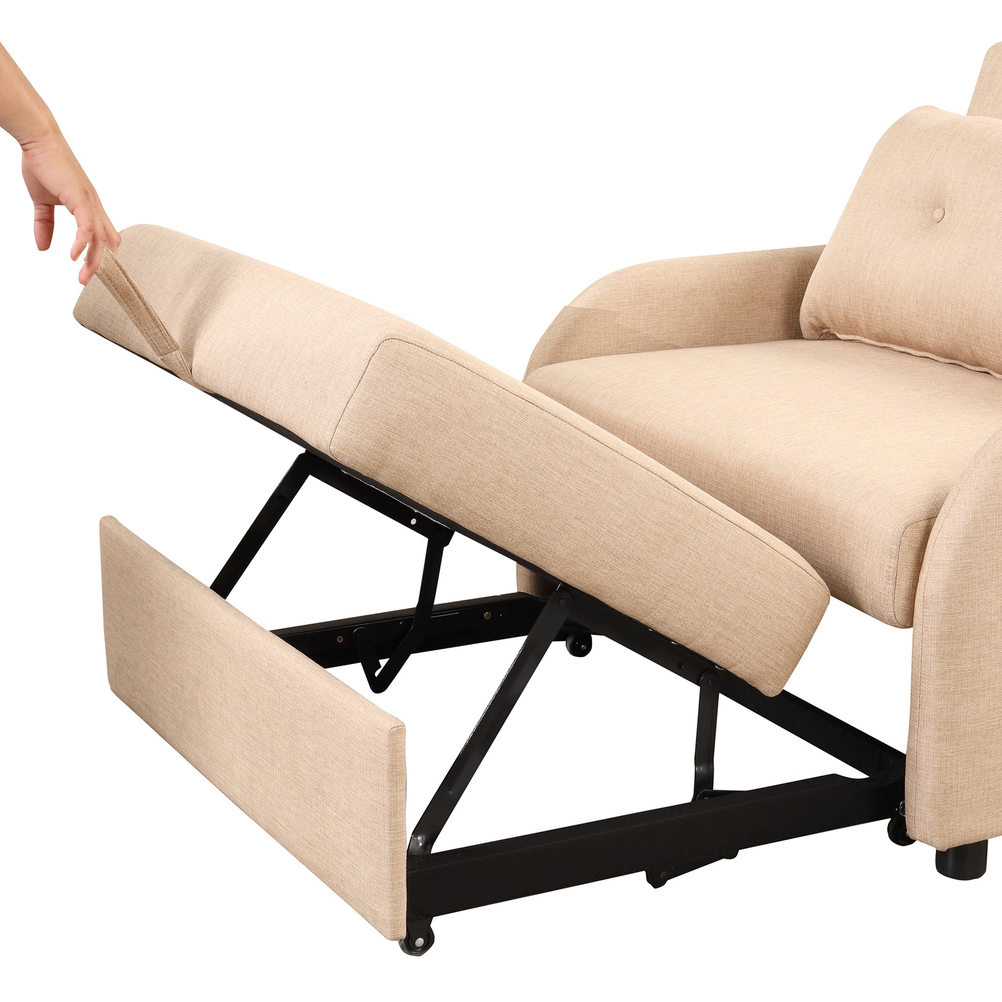 Pull Out Sofa Sleeper 3 In 1 With 2 Wing Table And Usb Charge For Nap Line Fabric For Living Room Recreation Room Beige Beige Foam Linen