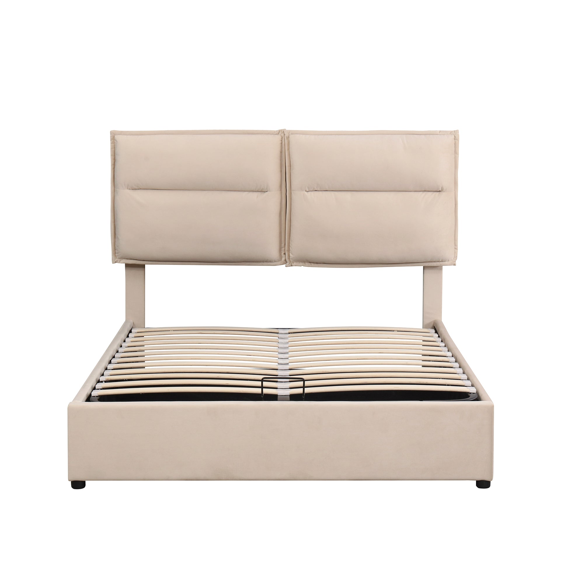 Upholstered Platform Bed With A Hydraulic Storage System, Full Size, Beige Full Beige Velvet