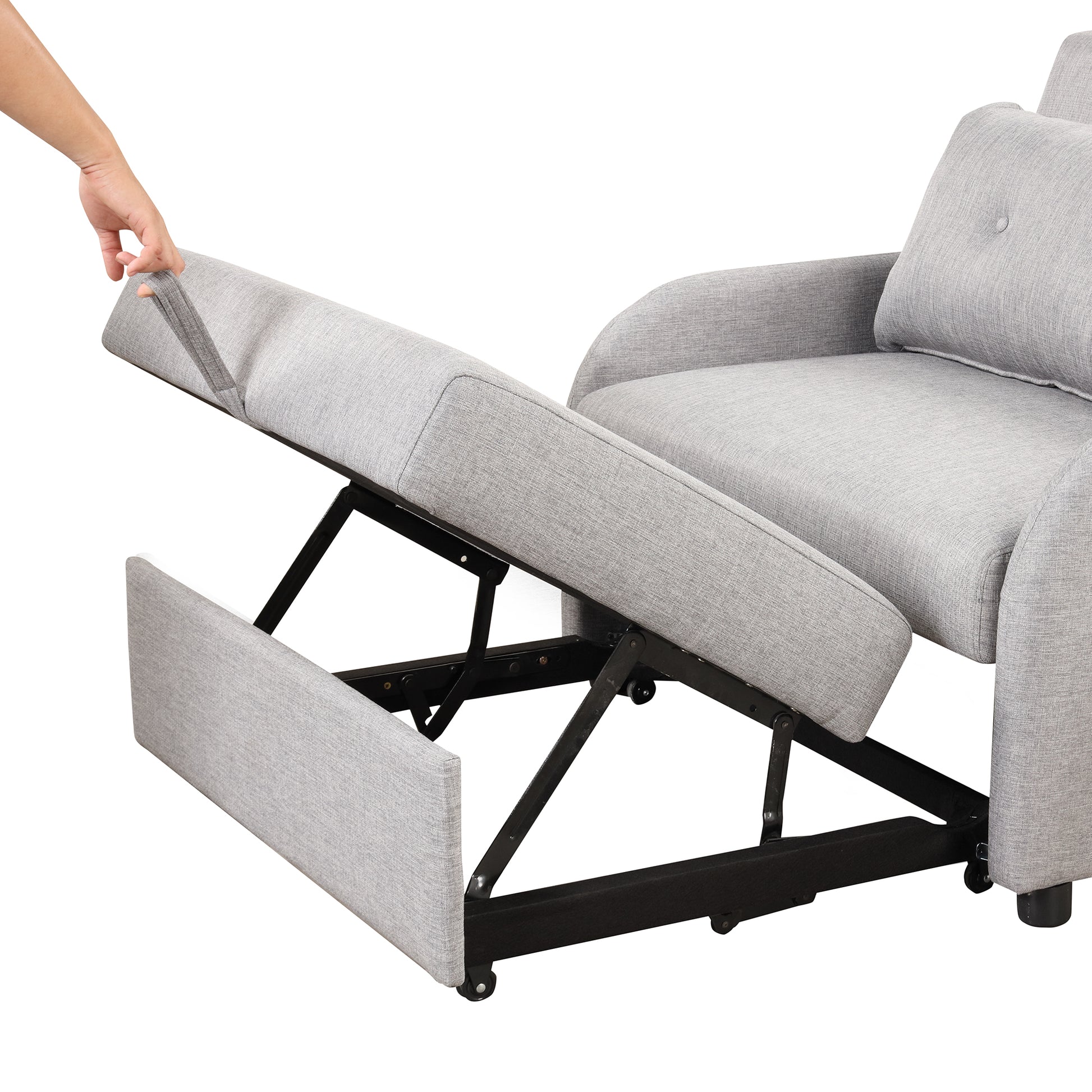 Pull Out Sofa Sleeper 3 In 1 With 2 Wing Table And Usb Charge For Nap Line Fabric For Living Room Recreation Room Grey Gray Foam Linen