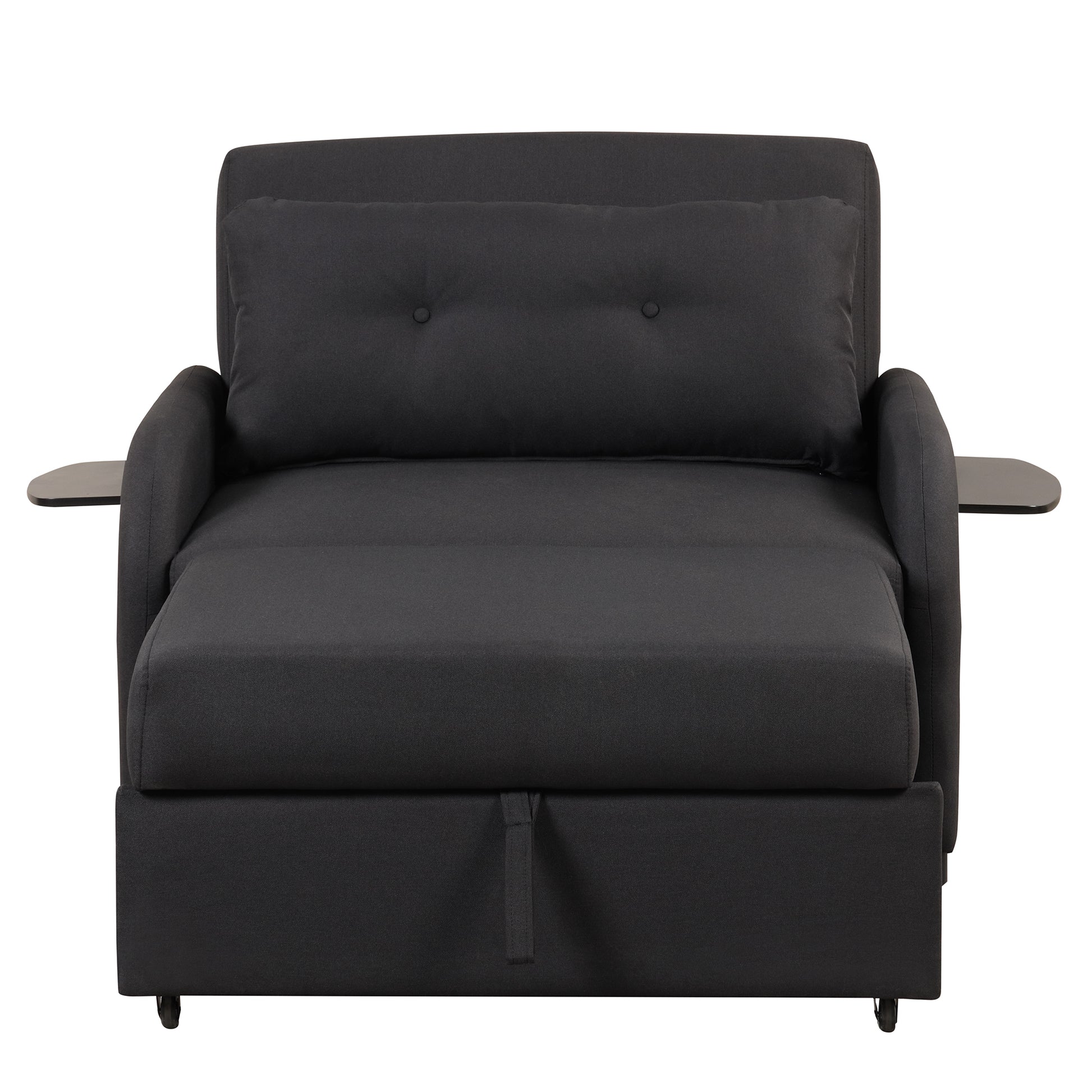 Pull Out Sofa Sleeper 3 In 1 With 2 Wing Table And Usb Charge For Nap Line Fabric For Living Room Recreation Room Black Black Foam Linen