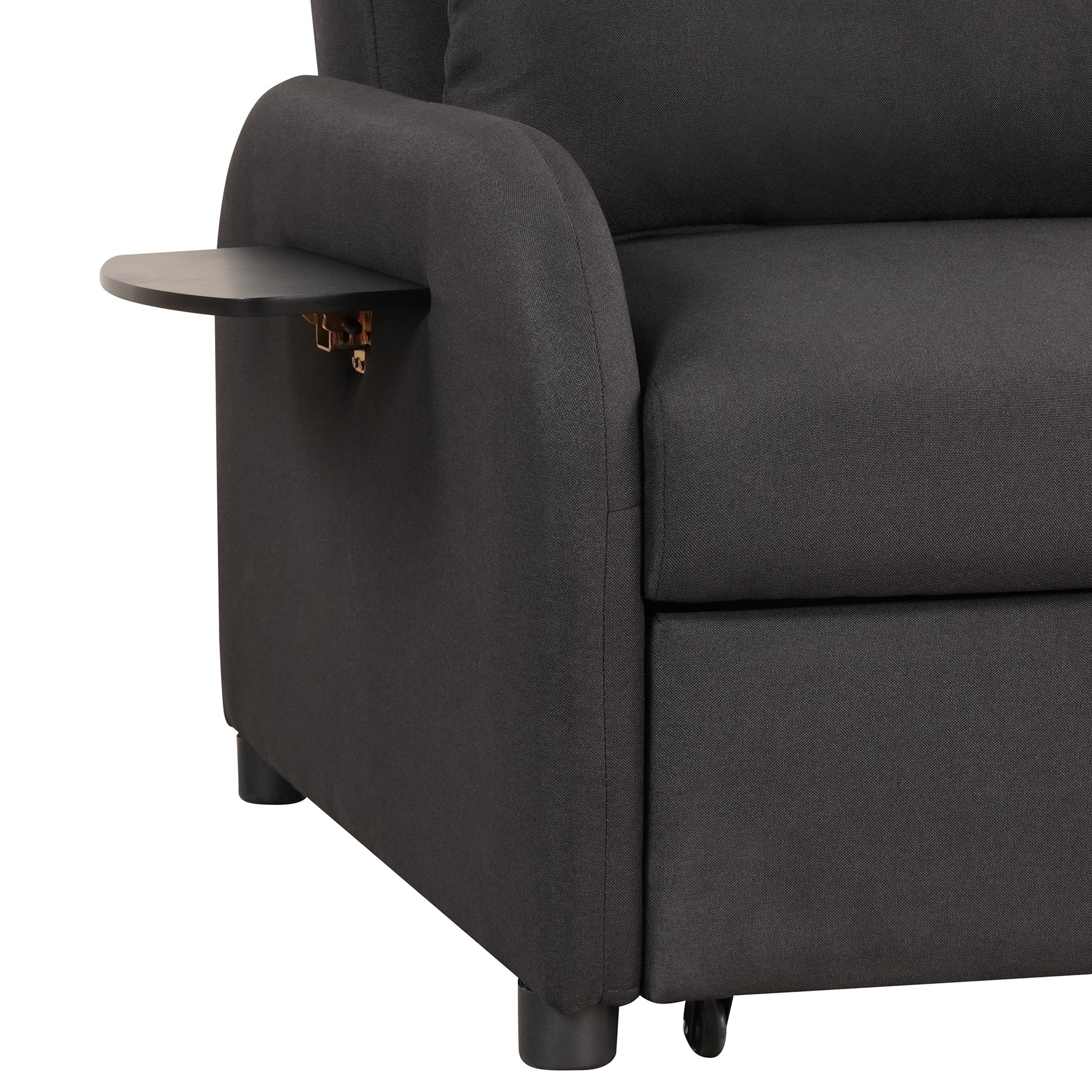 Pull Out Sofa Sleeper 3 In 1 With 2 Wing Table And Usb Charge For Nap Line Fabric For Living Room Recreation Room Black Black Foam Linen