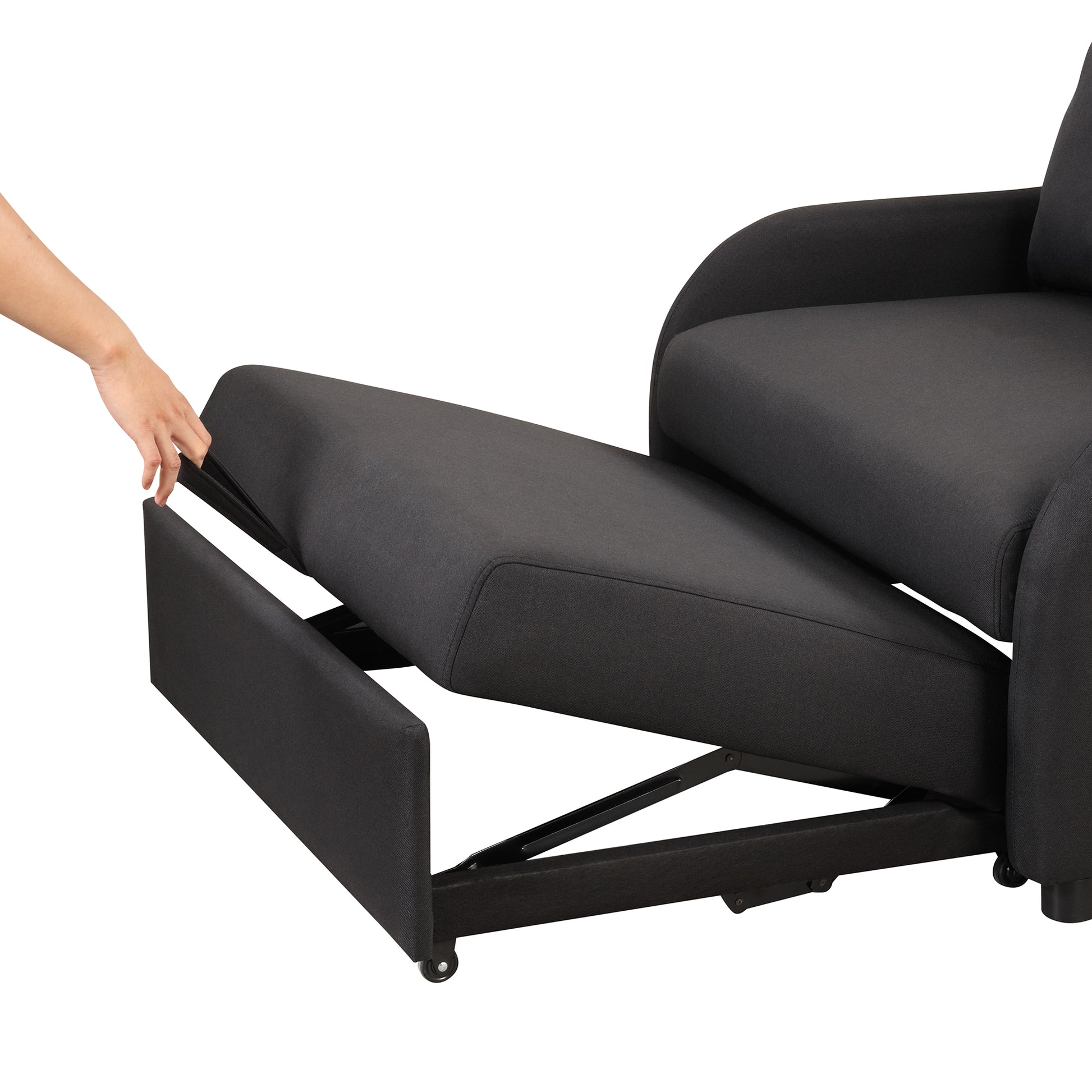 Pull Out Sofa Sleeper 3 In 1 With 2 Wing Table And Usb Charge For Nap Line Fabric For Living Room Recreation Room Black Black Foam Linen