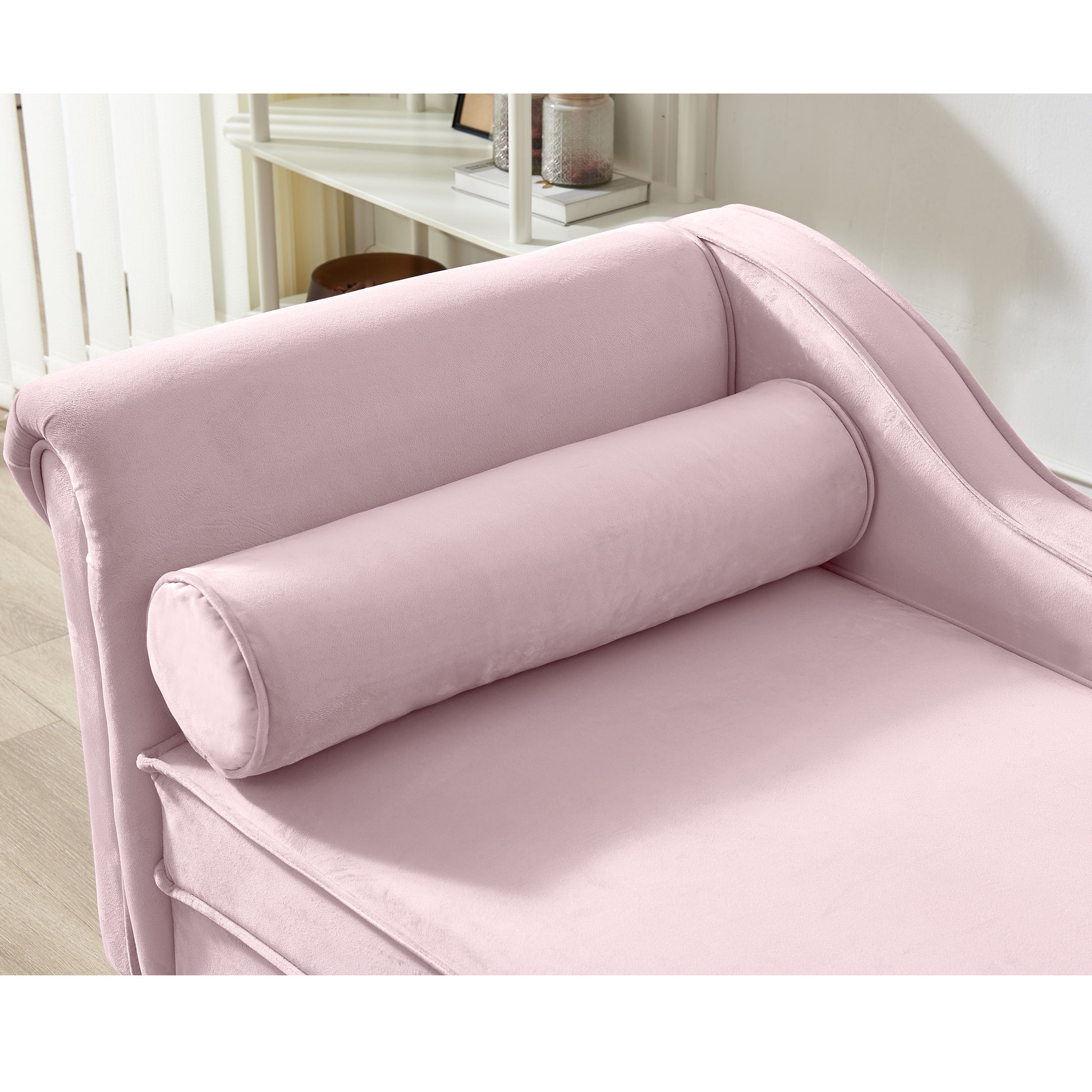 Modern Upholstery Chaise Lounge Chair With Storage Velvet Pink Pink Foam Velvet