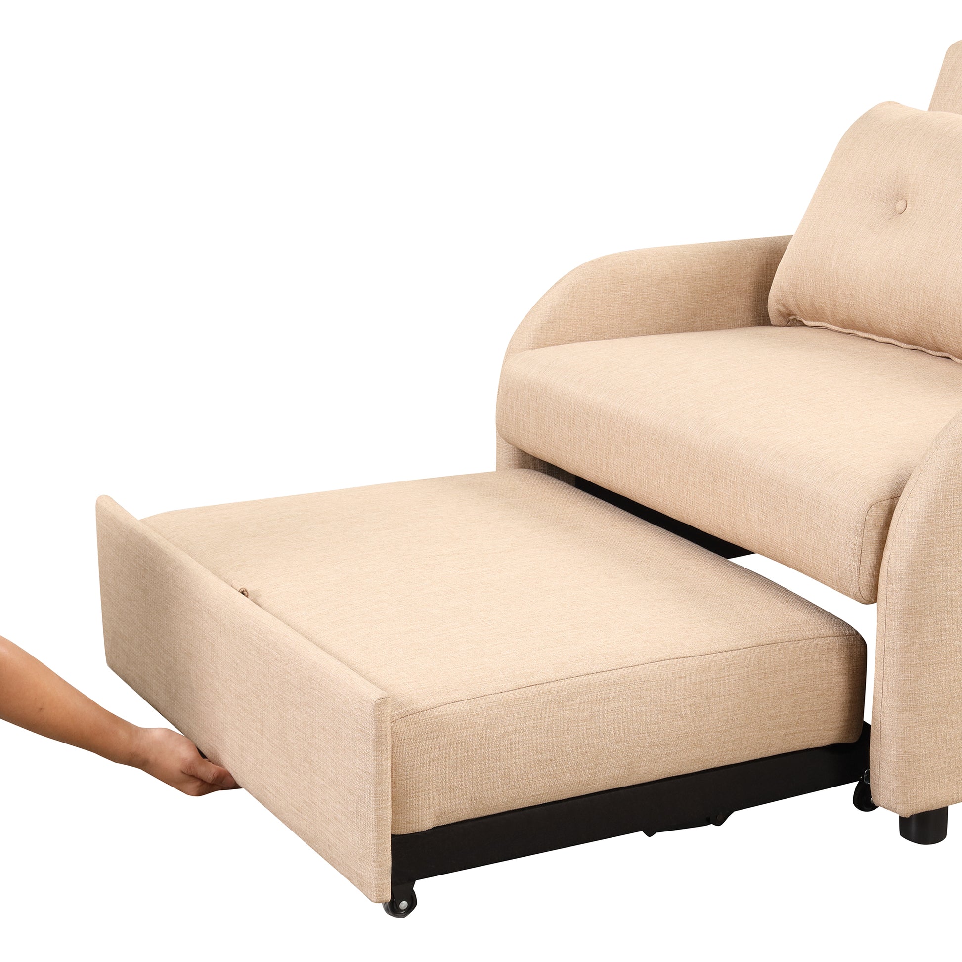 Pull Out Sofa Sleeper 3 In 1 With 2 Wing Table And Usb Charge For Nap Line Fabric For Living Room Recreation Room Beige Beige Foam Linen
