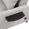 Pull Out Sofa Sleeper 3 In 1 With 2 Wing Table And Usb Charge For Nap Line Fabric For Living Room Recreation Room Grey Gray Foam Linen