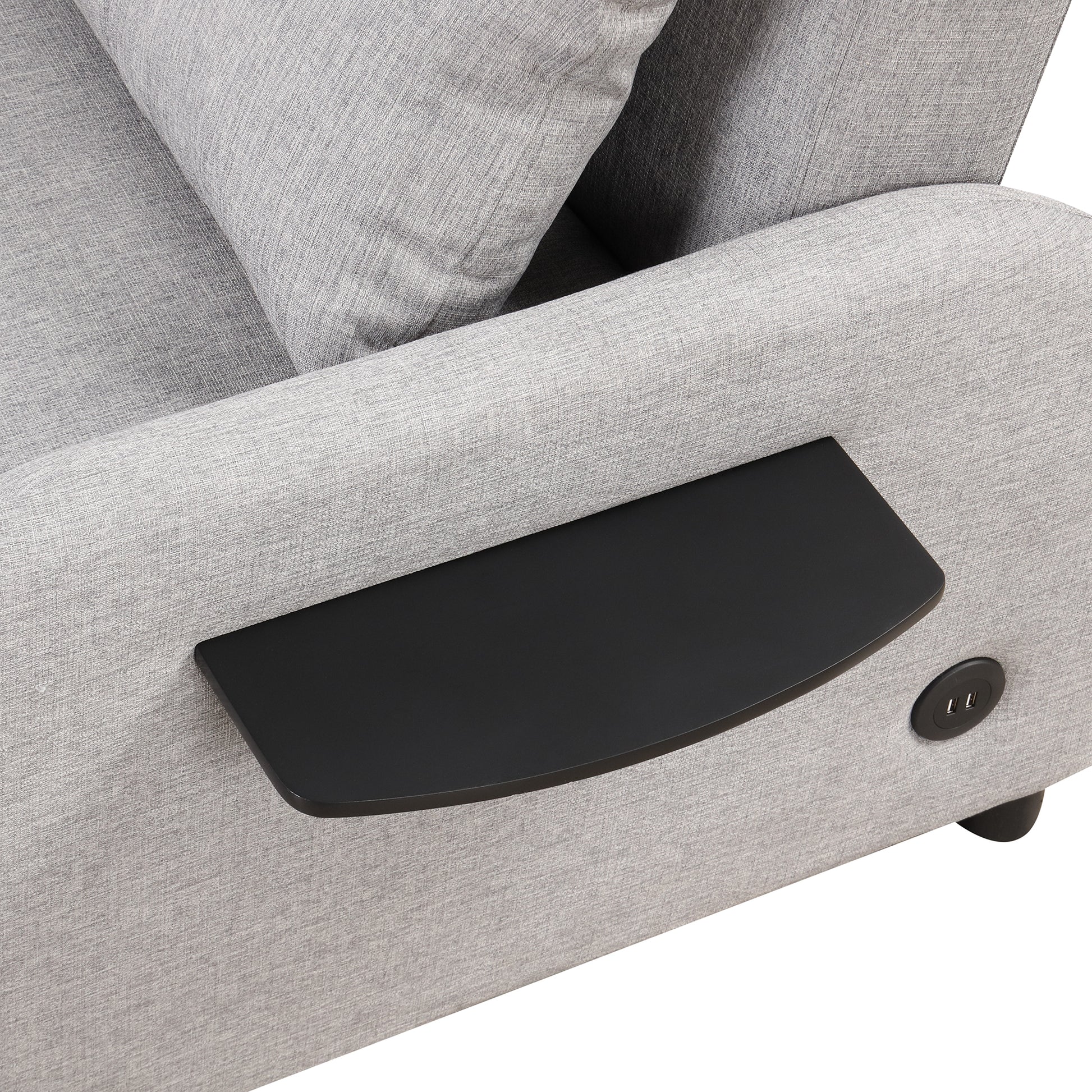 Pull Out Sofa Sleeper 3 In 1 With 2 Wing Table And Usb Charge For Nap Line Fabric For Living Room Recreation Room Grey Gray Foam Linen