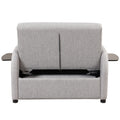 Pull Out Sofa Sleeper 3 In 1 With 2 Wing Table And Usb Charge For Nap Line Fabric For Living Room Recreation Room Grey Gray Foam Linen
