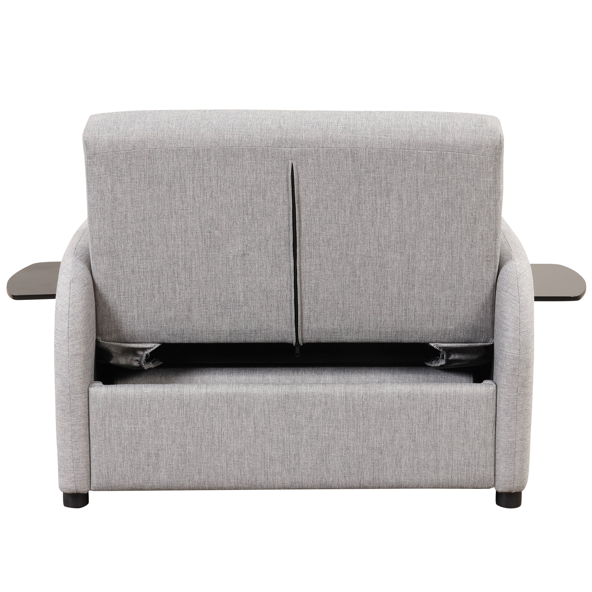 Pull Out Sofa Sleeper 3 In 1 With 2 Wing Table And Usb Charge For Nap Line Fabric For Living Room Recreation Room Grey Gray Foam Linen