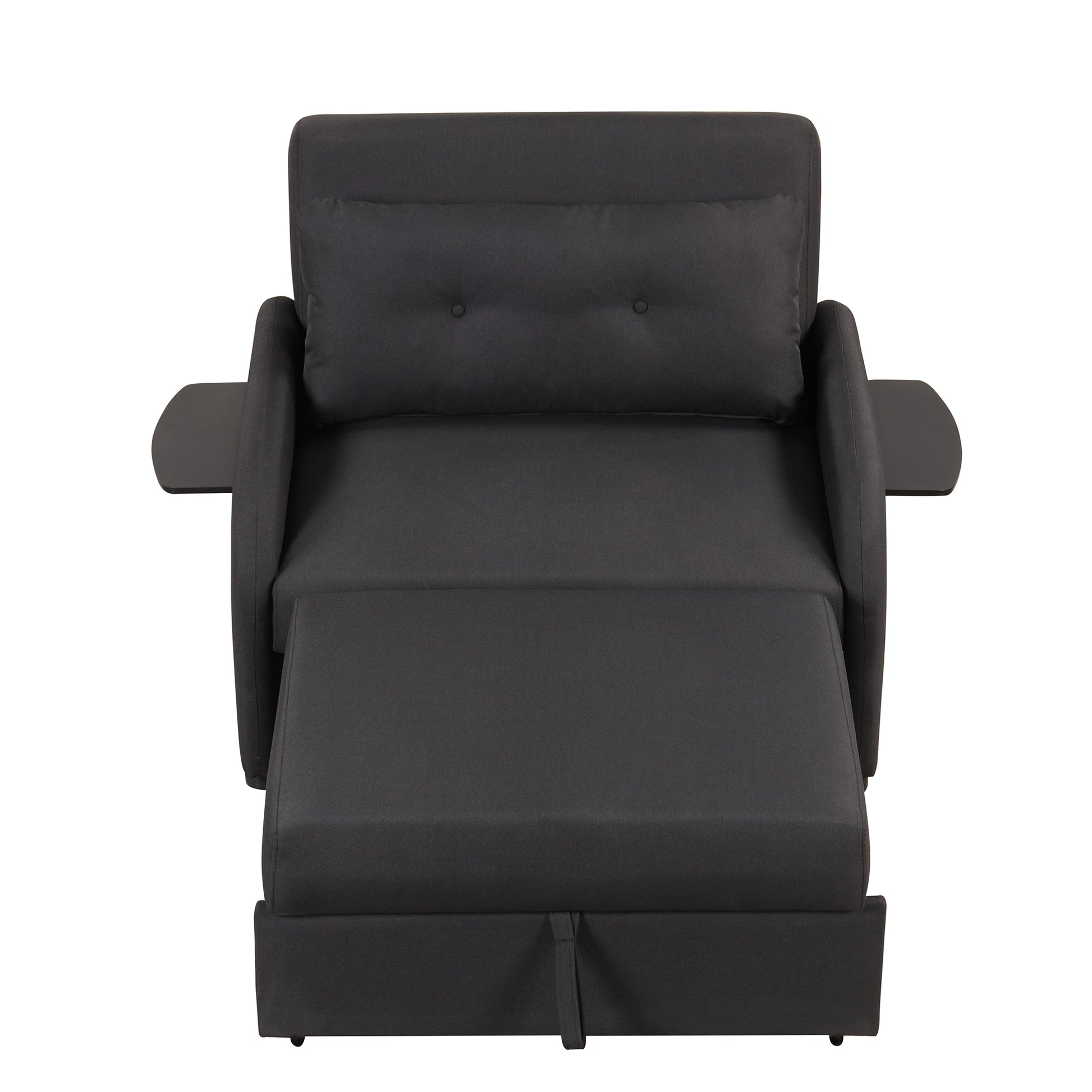 Pull Out Sofa Sleeper 3 In 1 With 2 Wing Table And Usb Charge For Nap Line Fabric For Living Room Recreation Room Black Black Foam Linen
