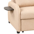 Pull Out Sofa Sleeper 3 In 1 With 2 Wing Table And Usb Charge For Nap Line Fabric For Living Room Recreation Room Beige Beige Foam Linen