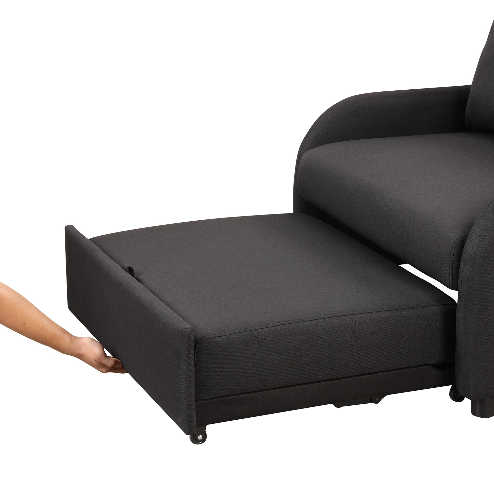Pull Out Sofa Sleeper 3 In 1 With 2 Wing Table And Usb Charge For Nap Line Fabric For Living Room Recreation Room Black Black Foam Linen