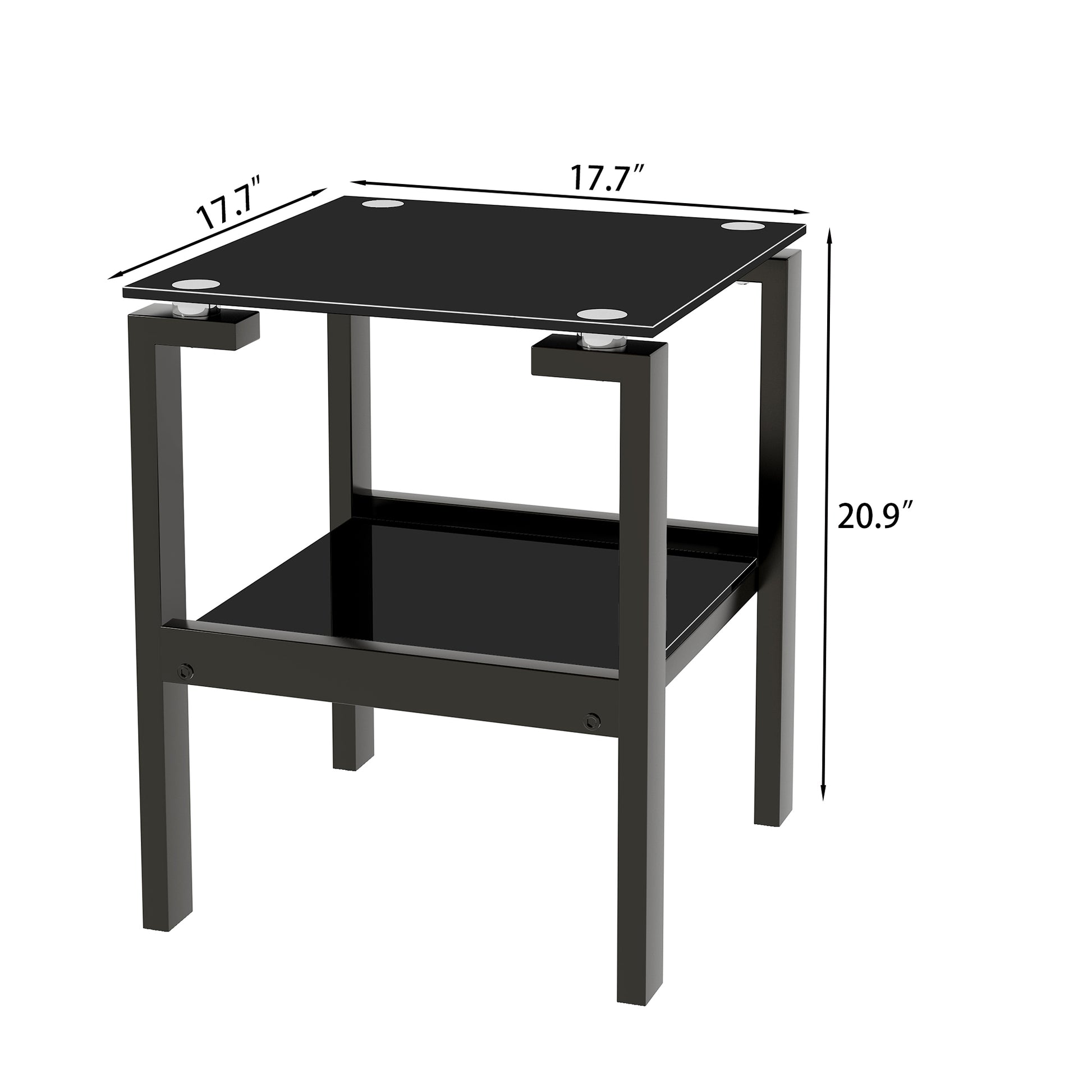 Black Tempered Glass End Table With 2 Layer, Small Side Table For Living Room Black Square Glass