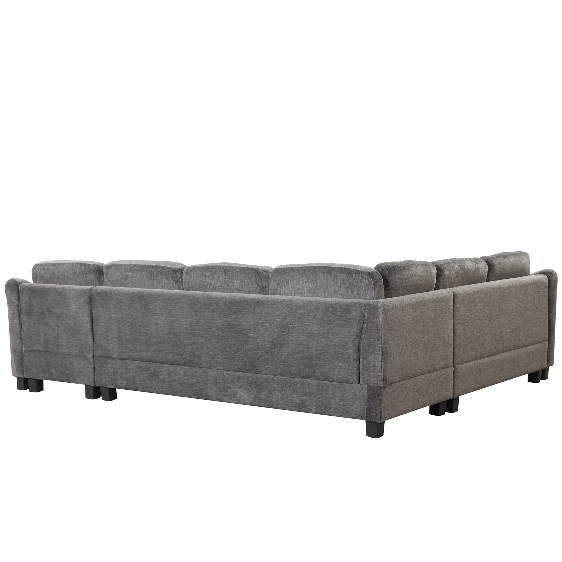 122.1" *91.3" 4Pcs Sectional Sofa With Ottoman With Right Side Chaise Velvet Fabric Dark Gray Dark Grey Foam Velvet