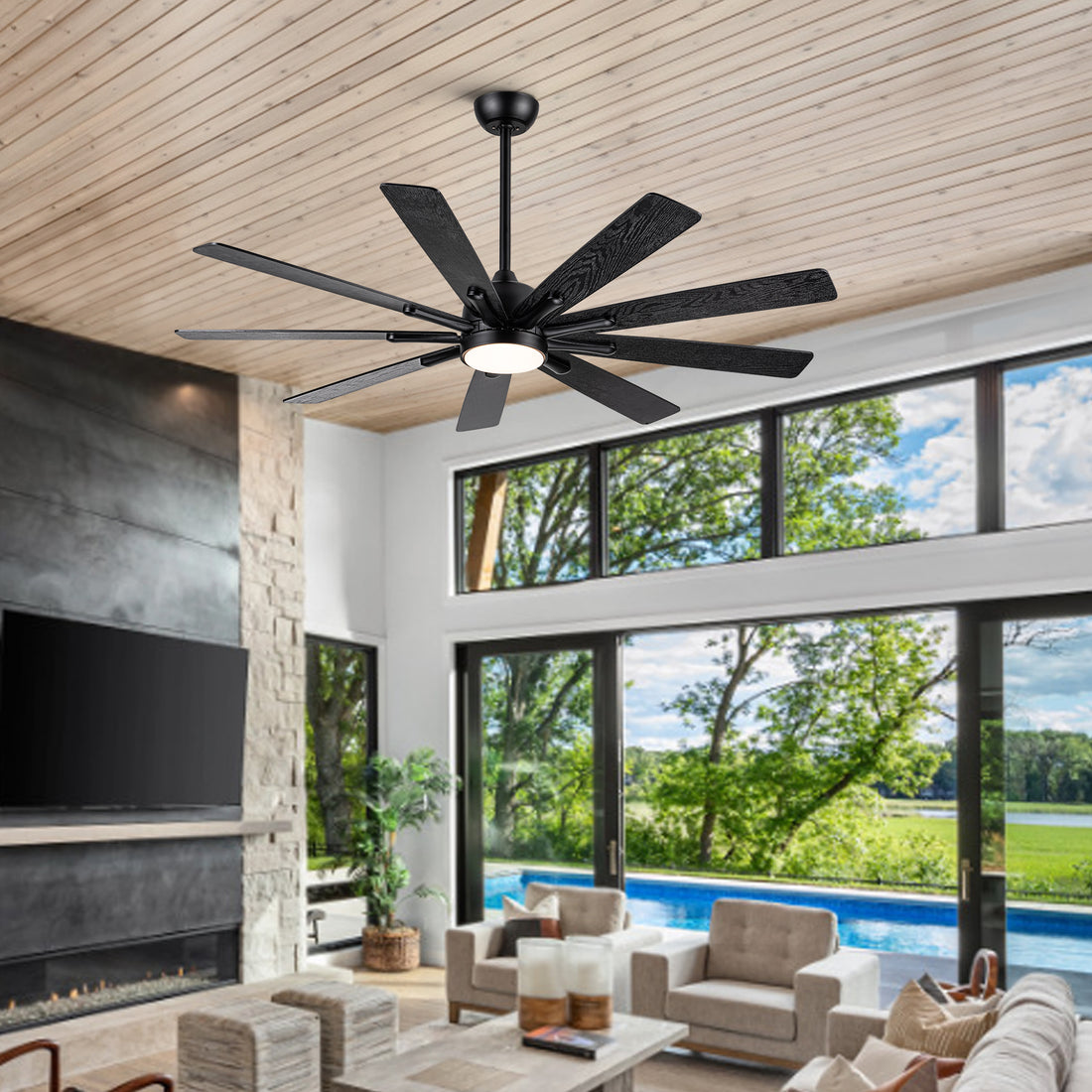 Mordern Farmhouse 62 In Black Ceiling Fan With Smart App And Remote Control Black Plywood