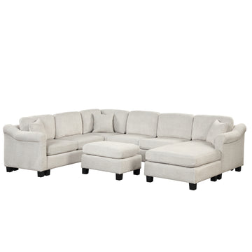 122.1" *91.3" 4Pcs Sectional Sofa With Ottoman With Right Side Chaise Velvet Fabric White White Foam Velvet