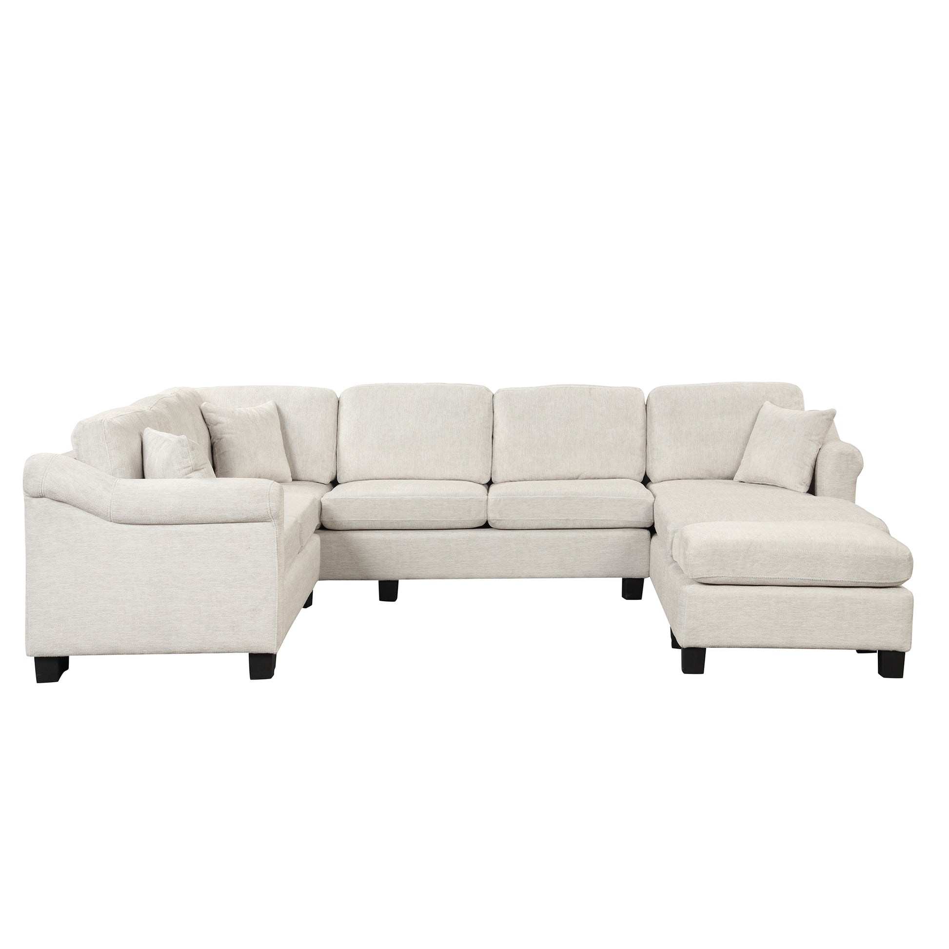 122.1" *91.3" 4Pcs Sectional Sofa With Ottoman With Right Side Chaise Velvet Fabric White White Foam Velvet