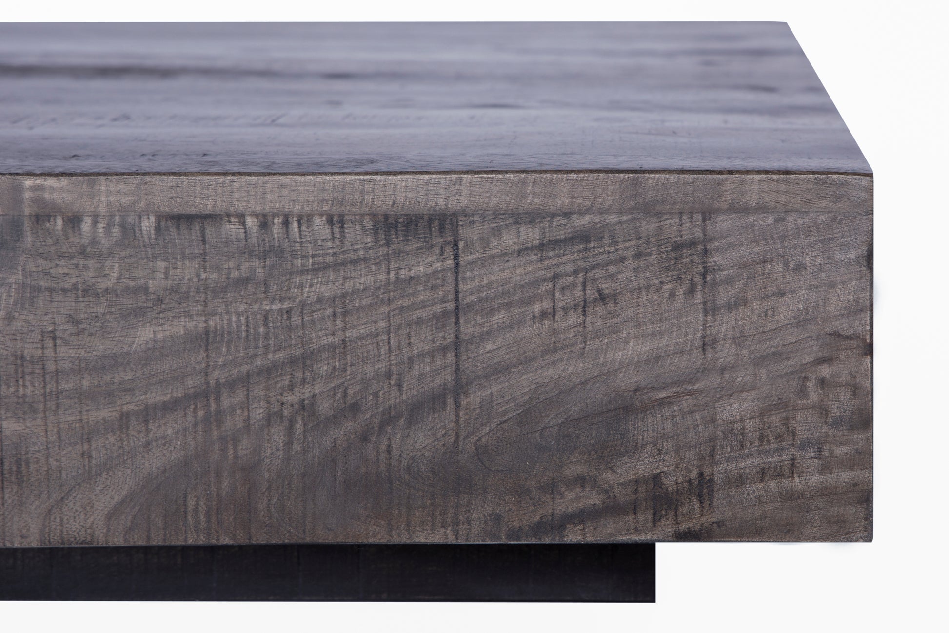 Charcoal Finish Solid Wood Low Profile Rough Coffee Table Dark Gray Solid Wood