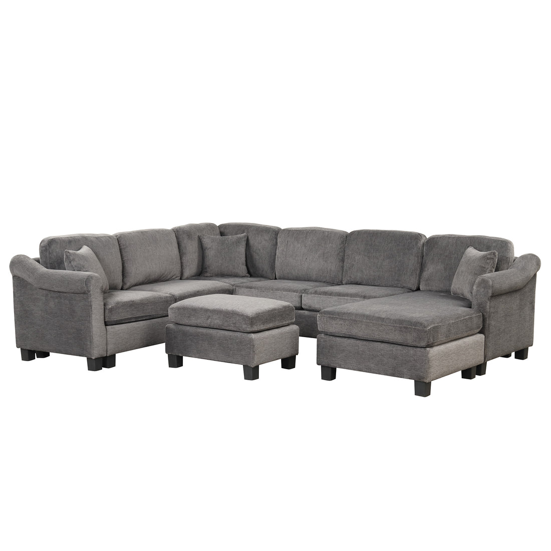 122.1" *91.3" 4Pcs Sectional Sofa With Ottoman With Right Side Chaise Velvet Fabric Dark Gray Dark Grey Foam Velvet