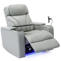 Power Motion Recliner With Usb Charging Port And Hidden Arm Storage, Home Theater Seating With Convenient Cup Holder Design ,And Stereo Light Grey Light Grey Foam Pu