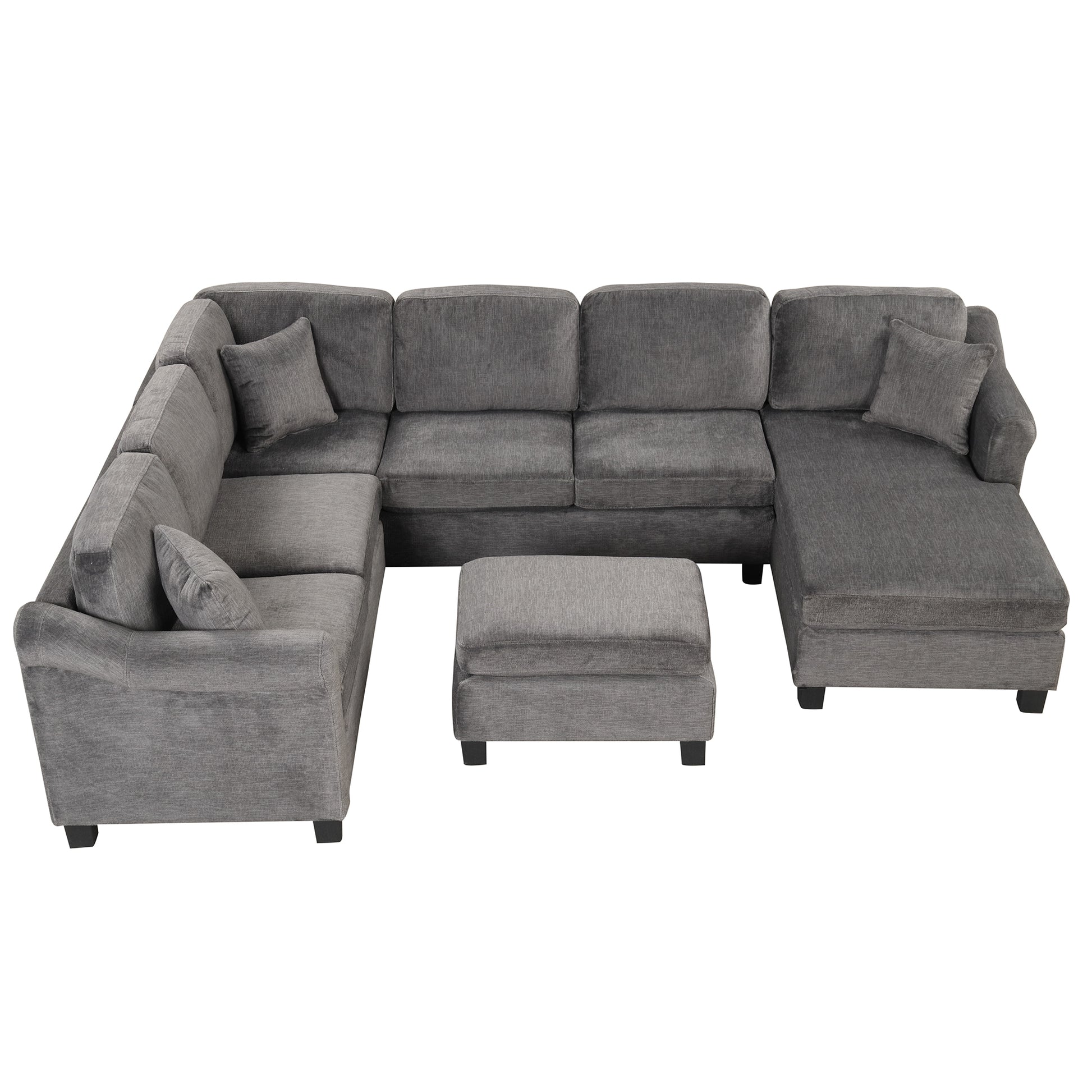 122.1" *91.3" 4Pcs Sectional Sofa With Ottoman With Right Side Chaise Velvet Fabric Dark Gray Dark Grey Foam Velvet