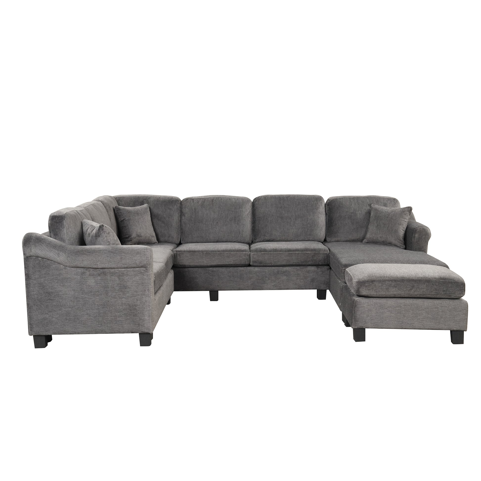 122.1" *91.3" 4Pcs Sectional Sofa With Ottoman With Right Side Chaise Velvet Fabric Dark Gray Dark Grey Foam Velvet