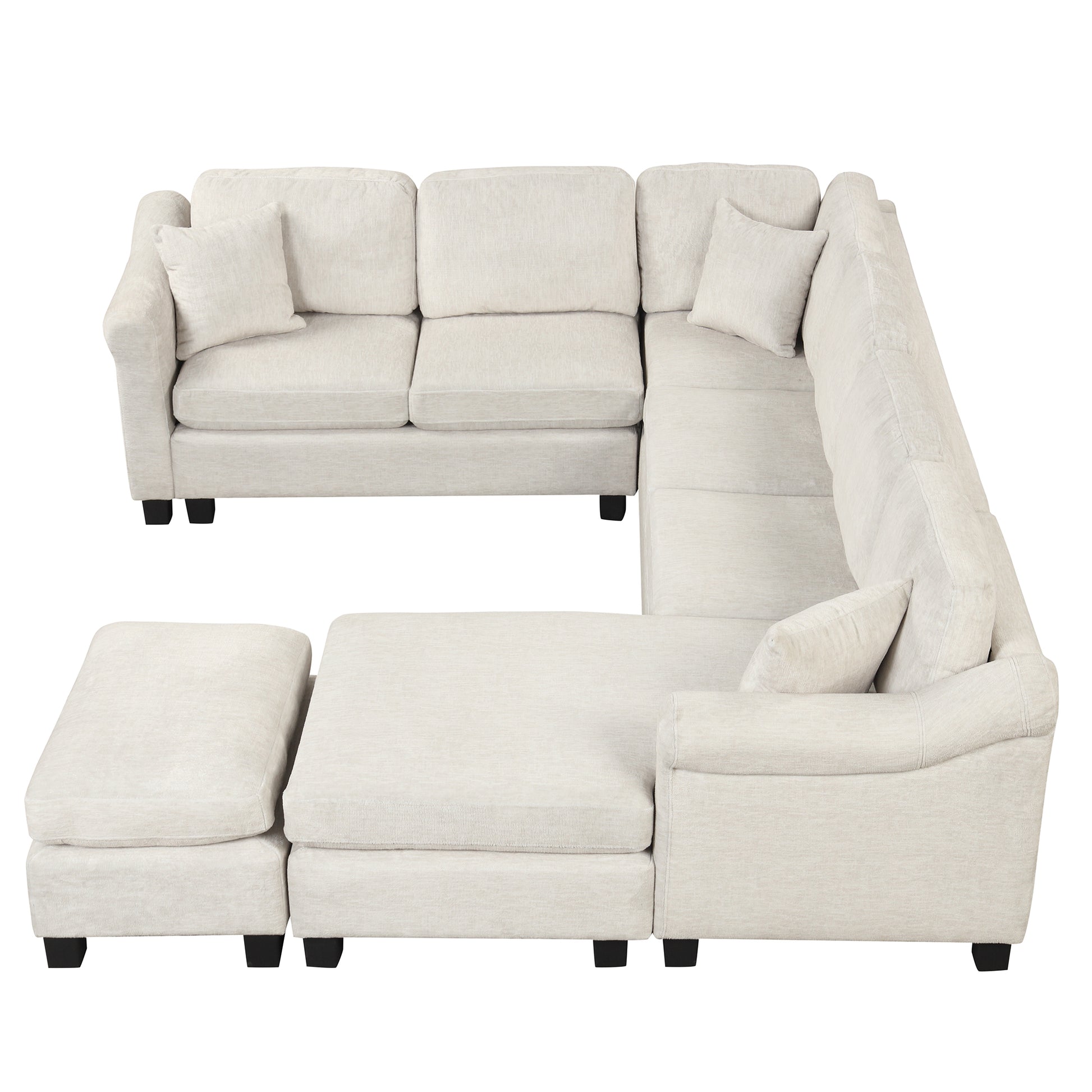 122.1" *91.3" 4Pcs Sectional Sofa With Ottoman With Right Side Chaise Velvet Fabric White White Foam Velvet