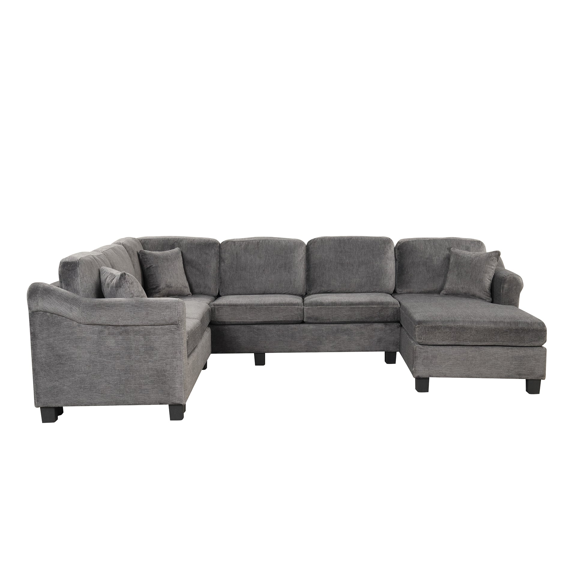 122.1" *91.3" 4Pcs Sectional Sofa With Ottoman With Right Side Chaise Velvet Fabric Dark Gray Dark Grey Foam Velvet