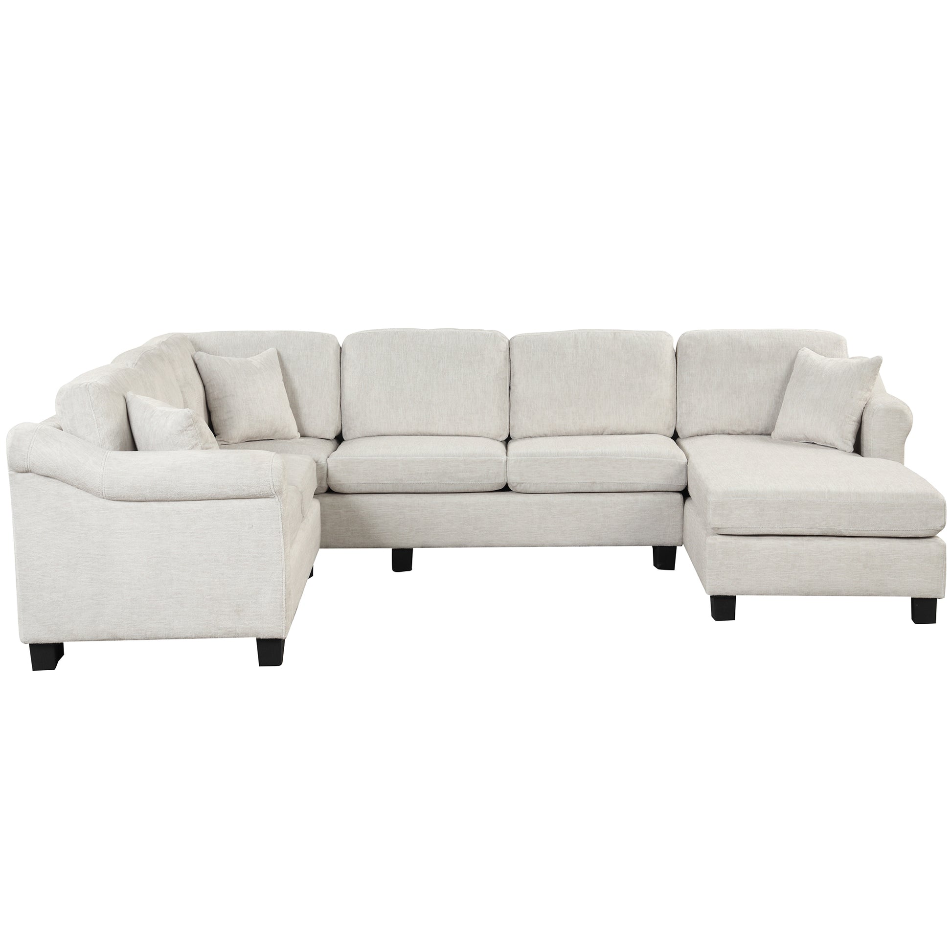 122.1" *91.3" 4Pcs Sectional Sofa With Ottoman With Right Side Chaise Velvet Fabric White White Foam Velvet