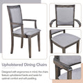 7 Piece Updated 76.9Inch Extendable Trestle Dining Table Set With Removable Leaf, Kitchen Table Set With Upholstered Side Chair And Arm Chair, Set Of 6, Grey Brown Wood Dining Room Solid Wood Rubberwood Rectangular Dining Table With Chair Upholstered