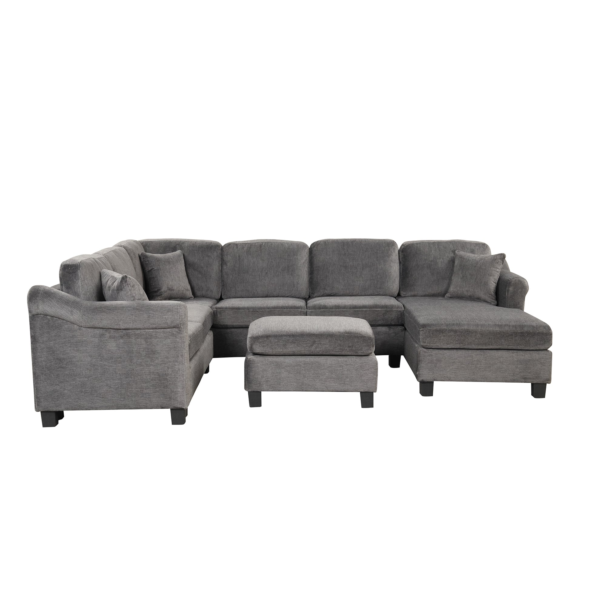 122.1" *91.3" 4Pcs Sectional Sofa With Ottoman With Right Side Chaise Velvet Fabric Dark Gray Dark Grey Foam Velvet