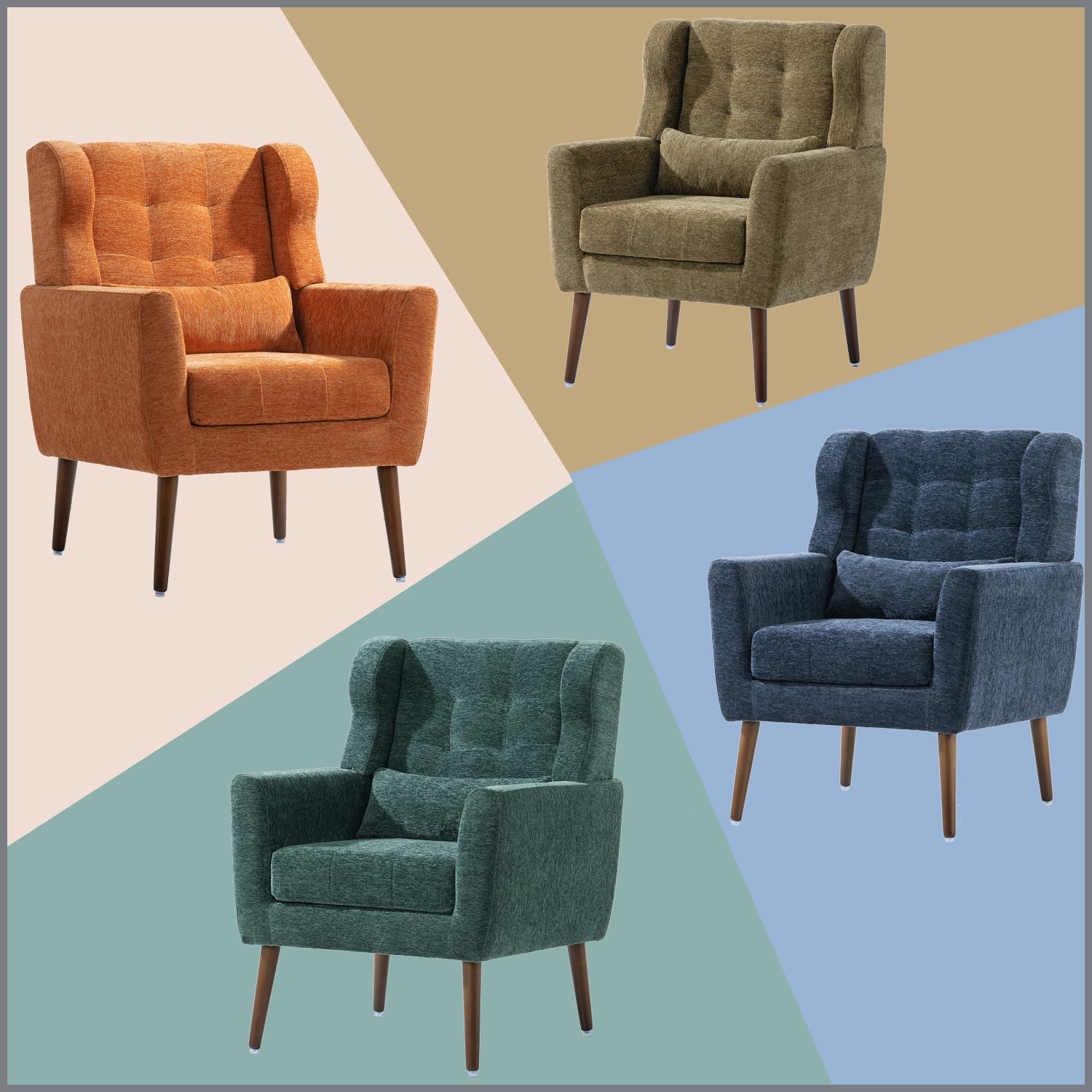 Modern Accent Chair,Chenille Arm Chairs For Living Room,Upholstered Mordern Armchair,Comfy Soft Padded Lounge Chair In Small Space, Bedroom, W Pillow, Solid Wood Leg Blackish Green Blackish Green Light Brown Primary Living Space Modern Rubberwood Foam