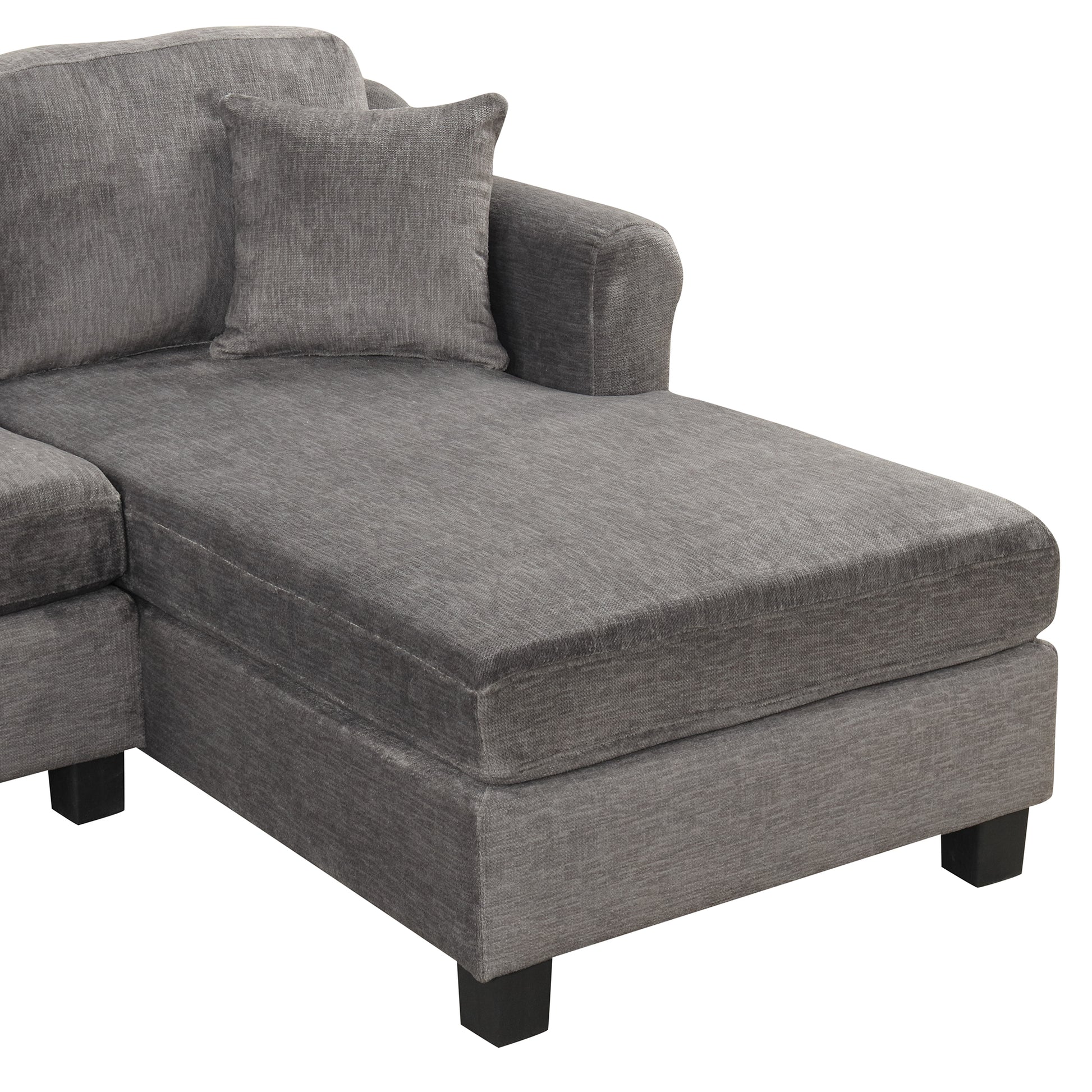122.1" *91.3" 4Pcs Sectional Sofa With Ottoman With Right Side Chaise Velvet Fabric Dark Gray Dark Grey Foam Velvet