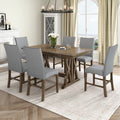 Mid Century Solid Wood 7 Piece Dining Table Set Extendable Kitchen Table Set With Upholstered Chairs And 12