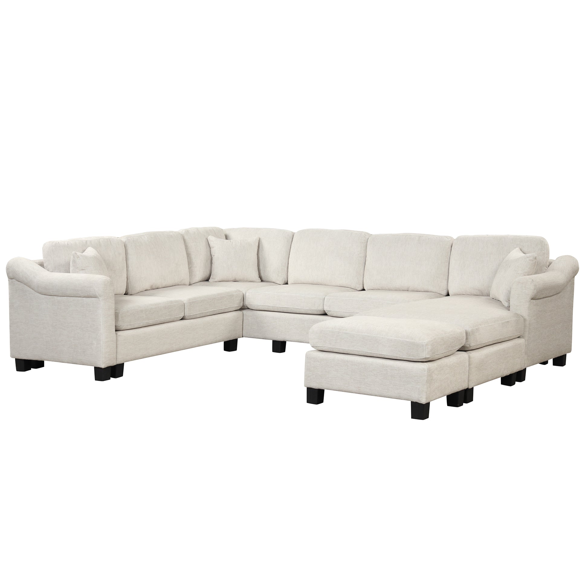 122.1" *91.3" 4Pcs Sectional Sofa With Ottoman With Right Side Chaise Velvet Fabric White White Foam Velvet