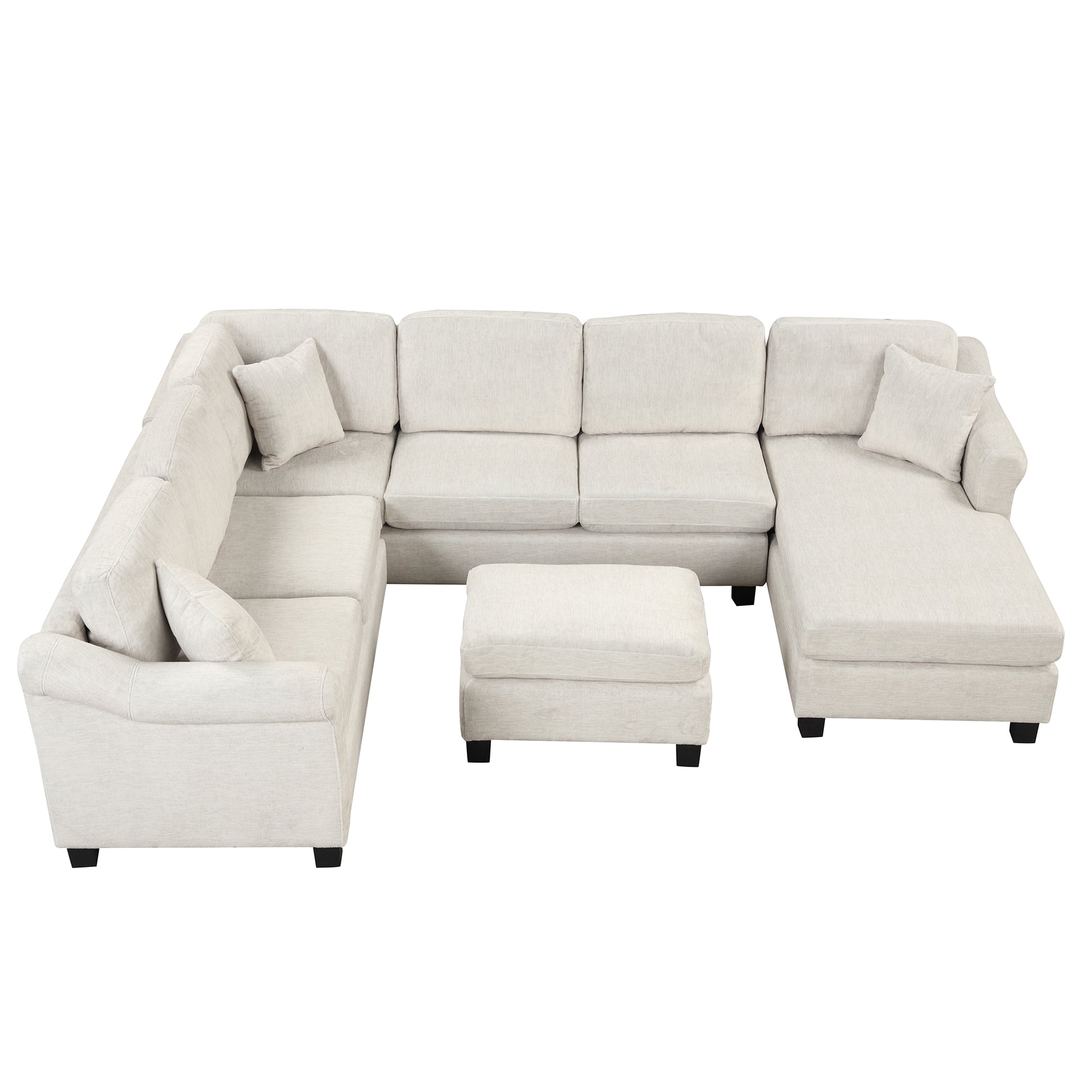 122.1" *91.3" 4Pcs Sectional Sofa With Ottoman With Right Side Chaise Velvet Fabric White White Foam Velvet