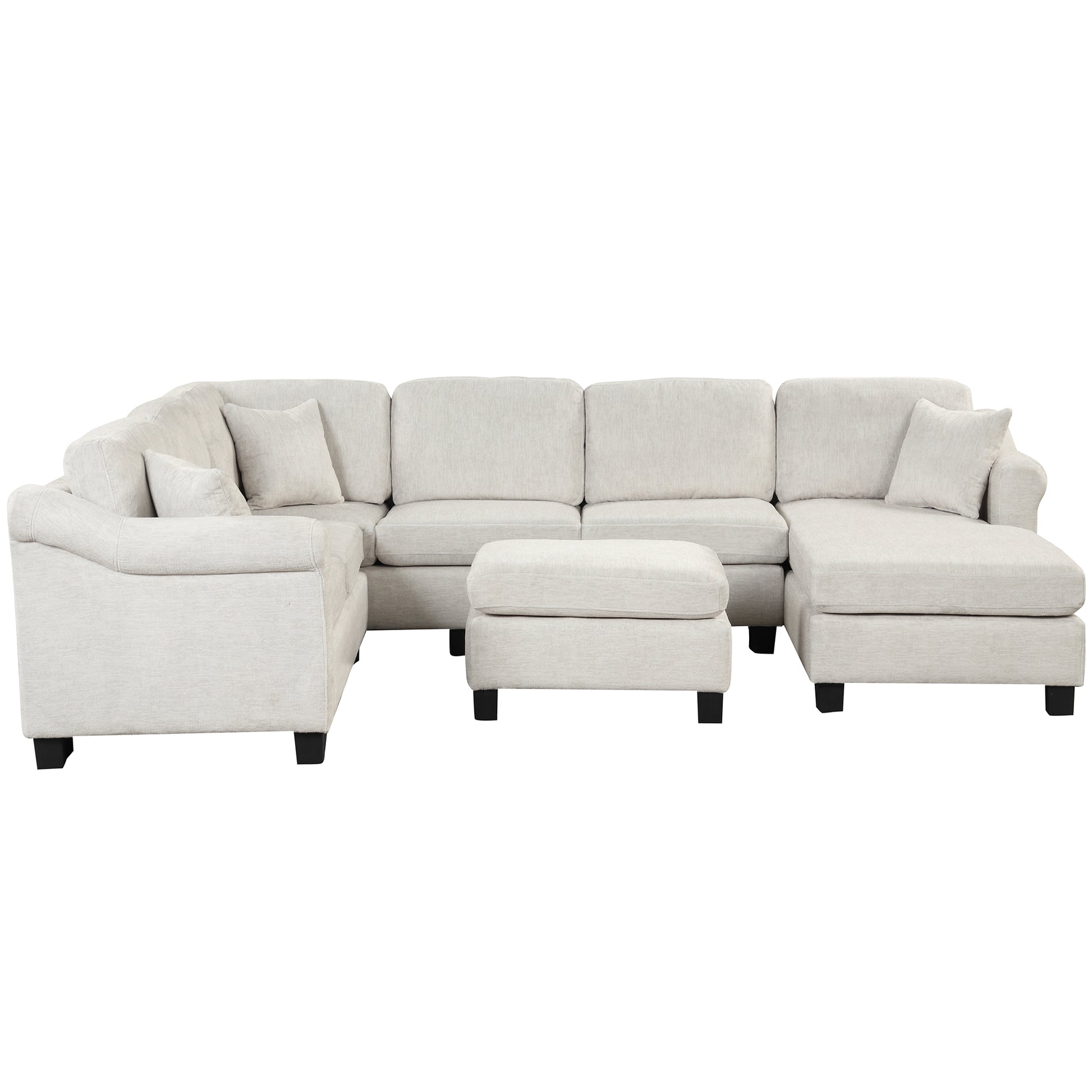 122.1" *91.3" 4Pcs Sectional Sofa With Ottoman With Right Side Chaise Velvet Fabric White White Foam Velvet