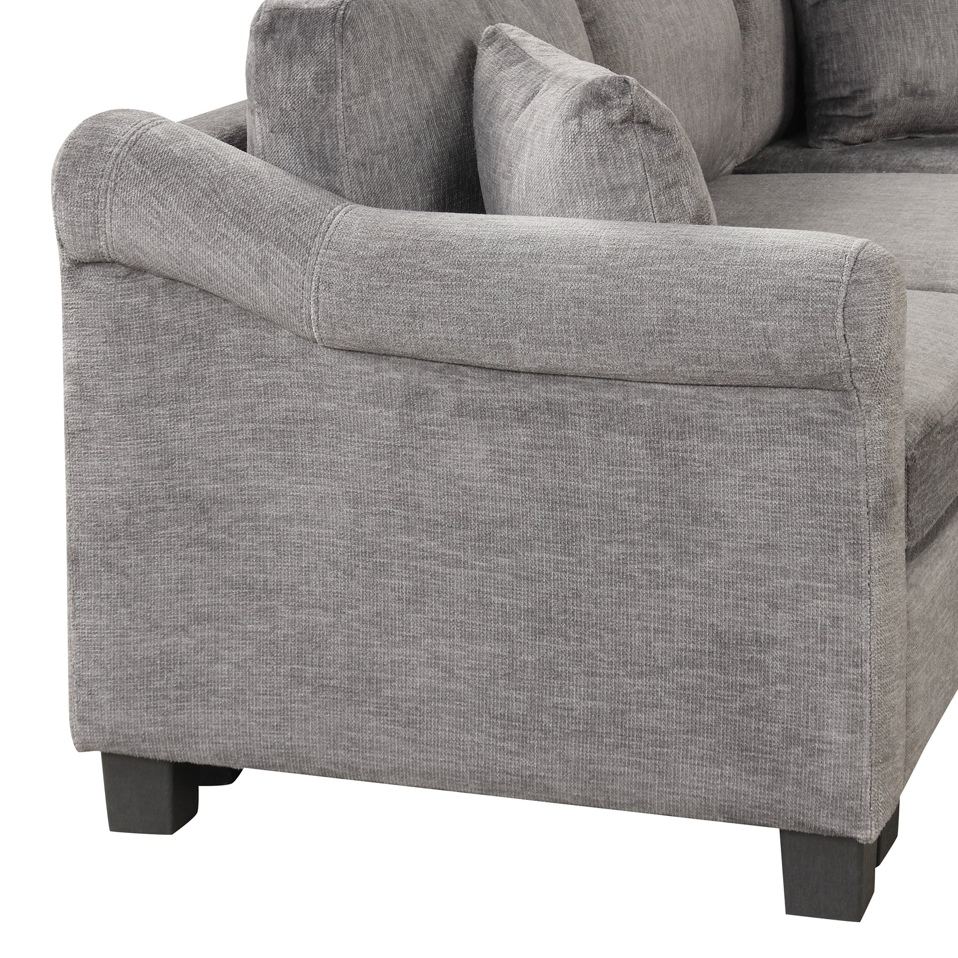 122.1" *91.3" 4Pcs Sectional Sofa With Ottoman With Right Side Chaise Velvet Fabric Dark Gray Dark Grey Foam Velvet