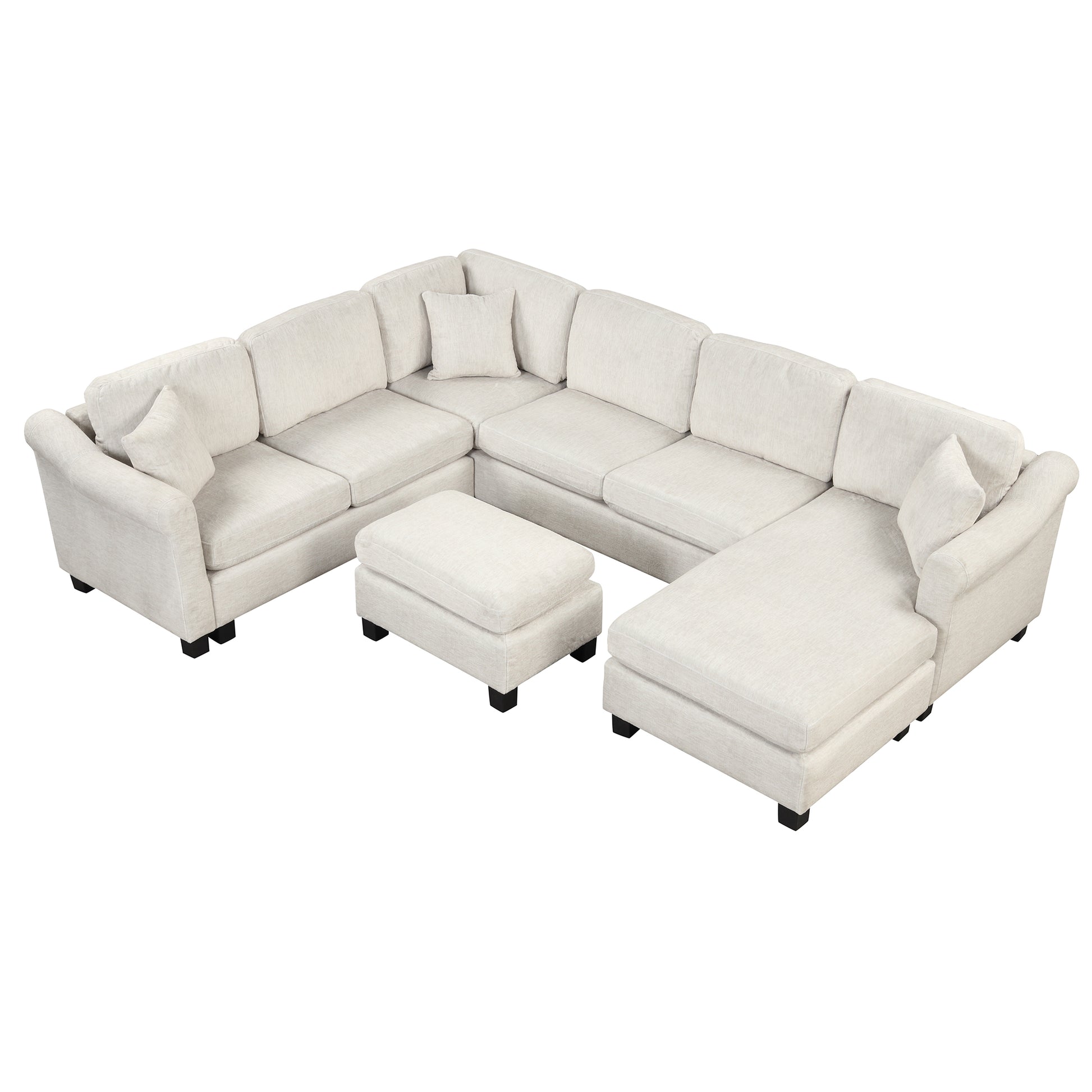 122.1" *91.3" 4Pcs Sectional Sofa With Ottoman With Right Side Chaise Velvet Fabric White White Foam Velvet