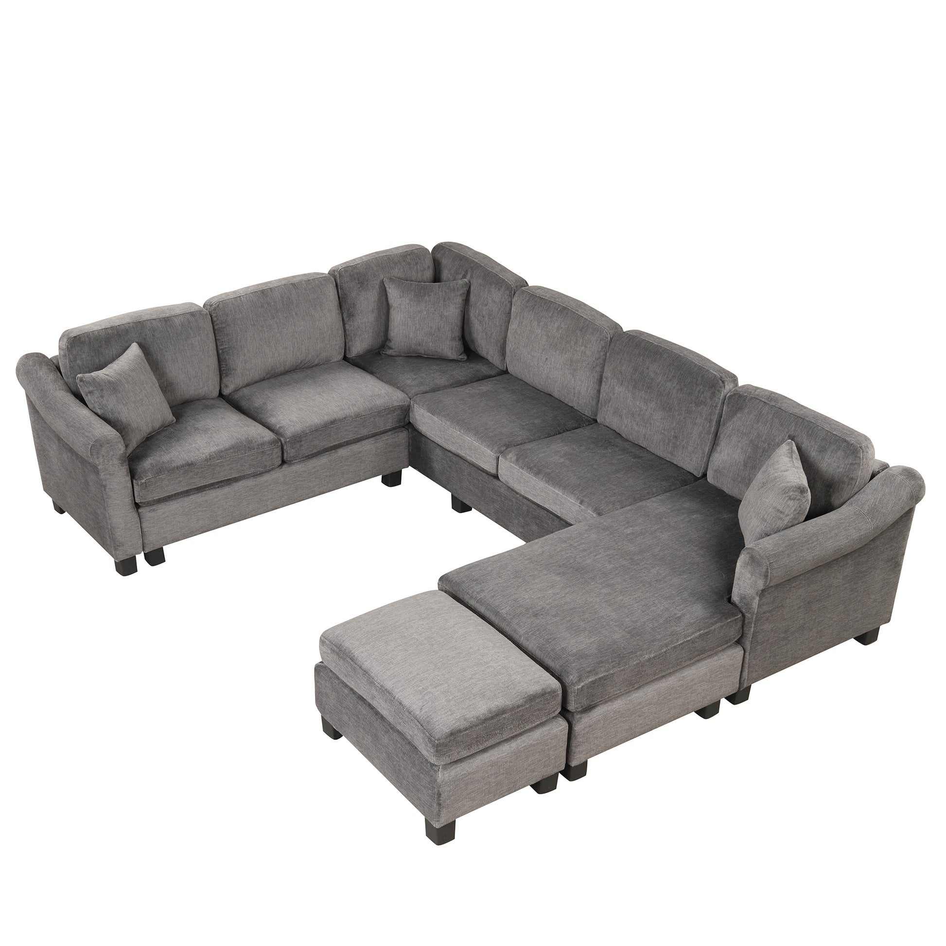 122.1" *91.3" 4Pcs Sectional Sofa With Ottoman With Right Side Chaise Velvet Fabric Dark Gray Dark Grey Foam Velvet