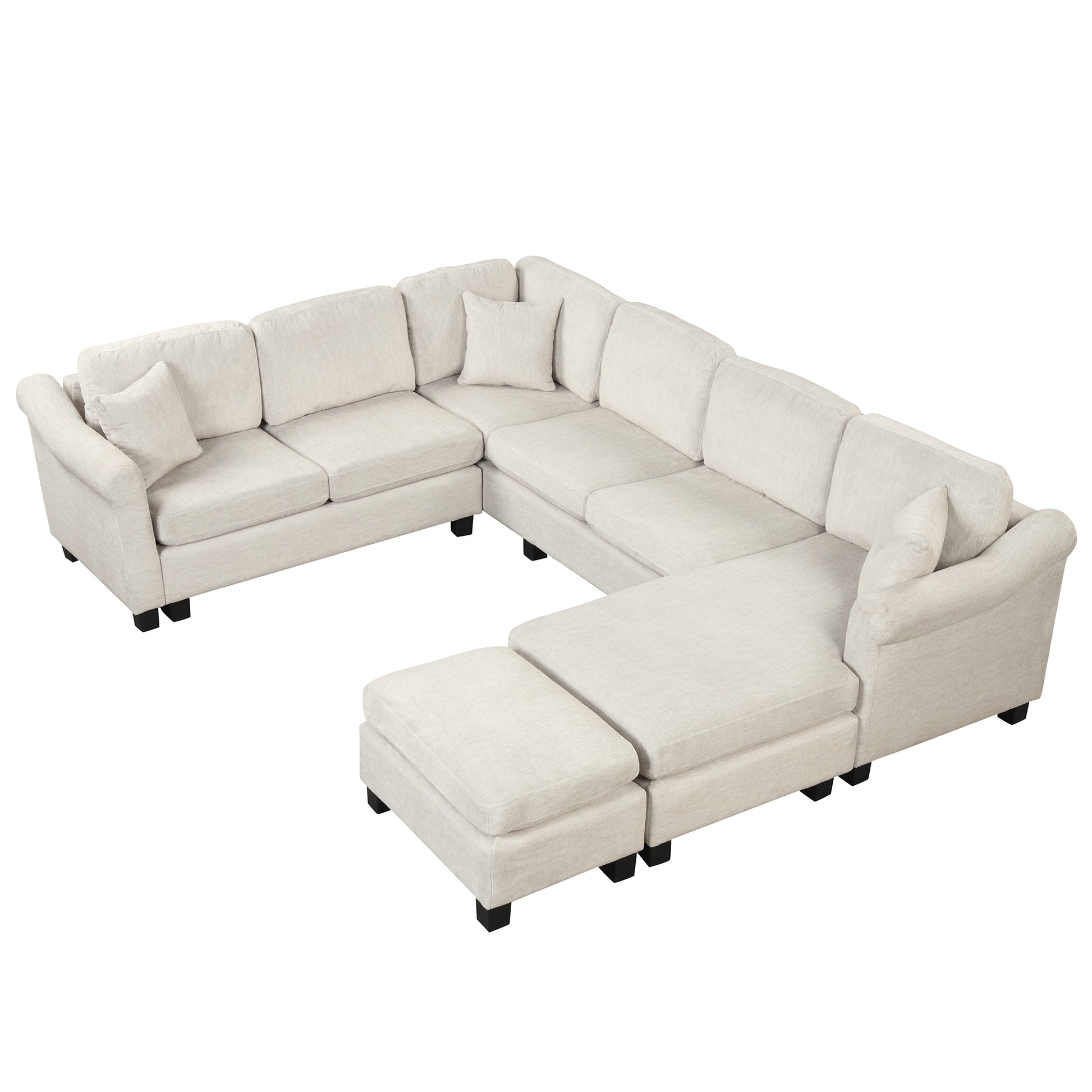 122.1" *91.3" 4Pcs Sectional Sofa With Ottoman With Right Side Chaise Velvet Fabric White White Foam Velvet