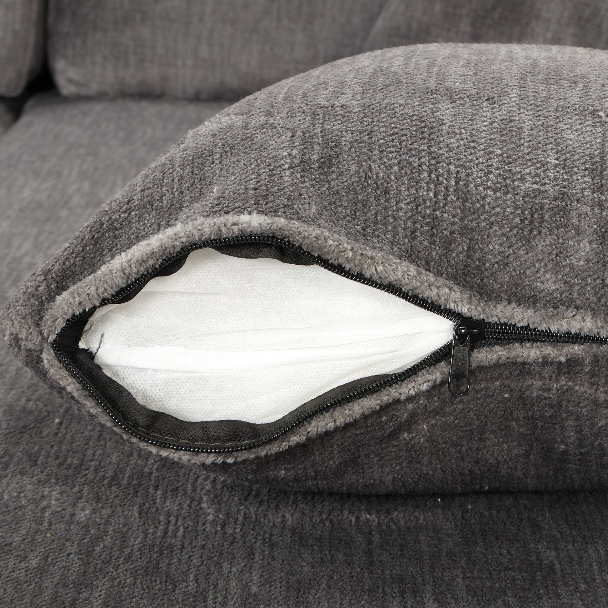 122.1" *91.3" 4Pcs Sectional Sofa With Ottoman With Right Side Chaise Velvet Fabric Dark Gray Dark Grey Foam Velvet