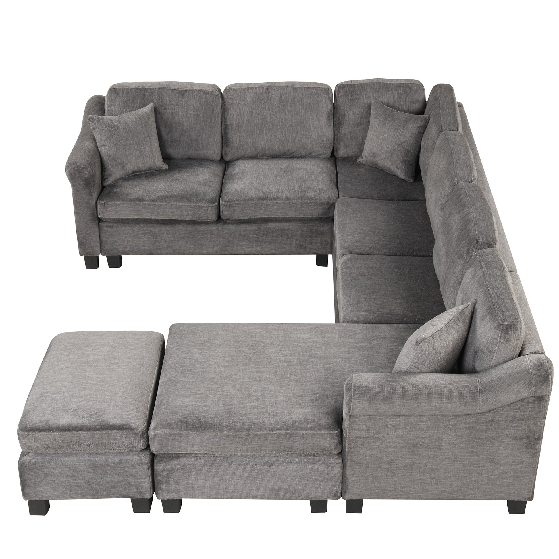 122.1" *91.3" 4Pcs Sectional Sofa With Ottoman With Right Side Chaise Velvet Fabric Dark Gray Dark Grey Foam Velvet