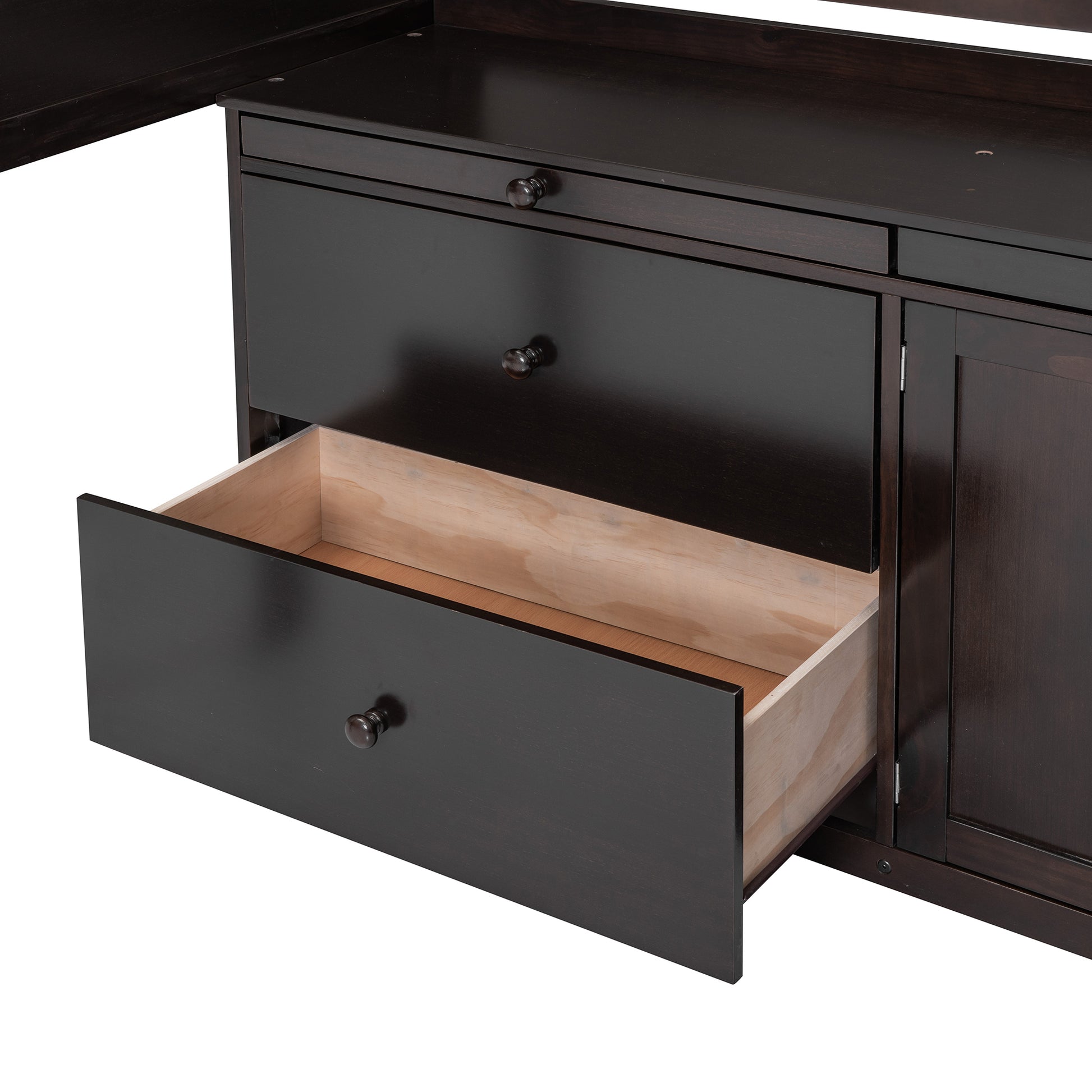 Loft Bed With Rolling Cabinet And Desk Espresso Espresso Solid Wood Mdf