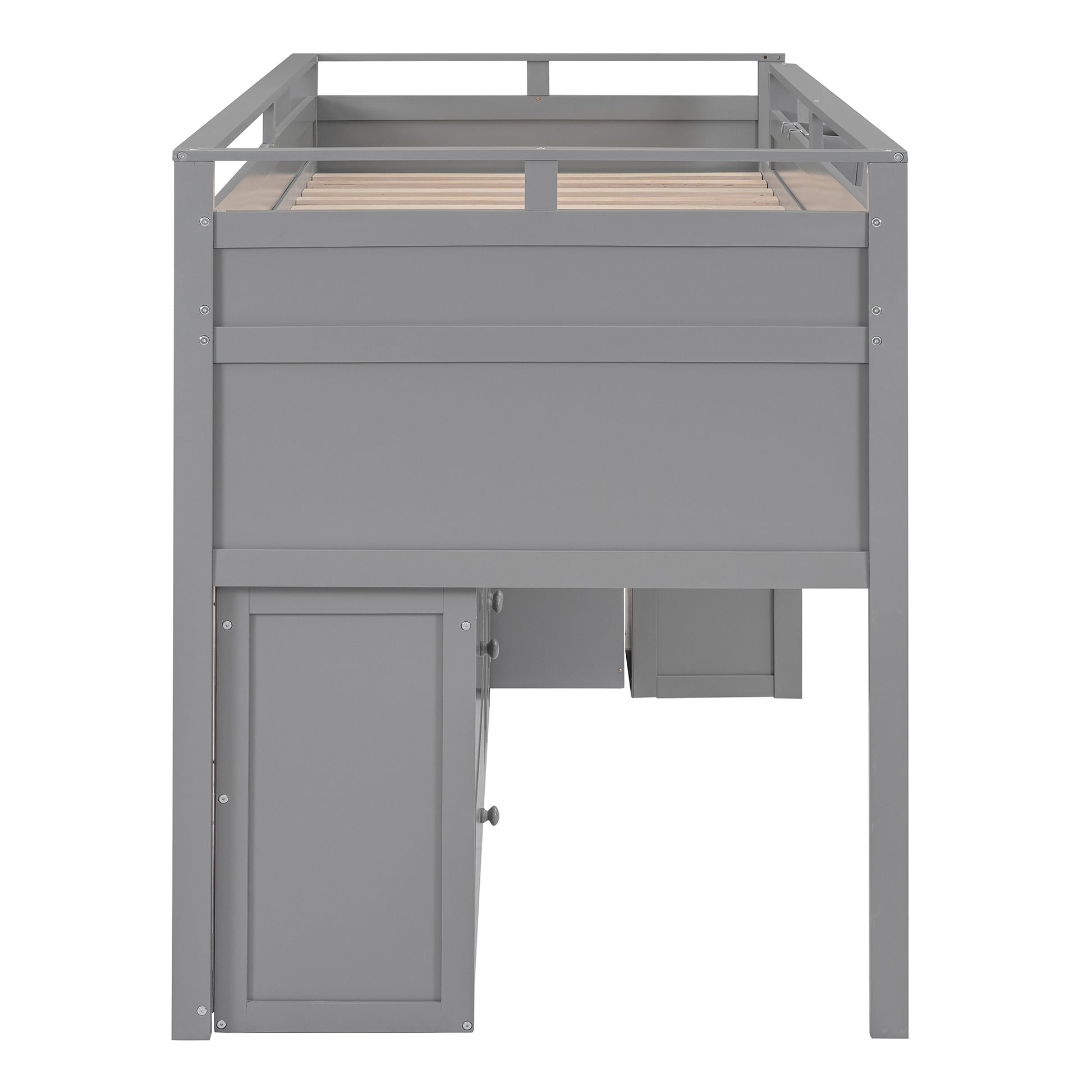 Loft Bed With Rolling Cabinet And Desk Gray Gray Solid Wood Mdf