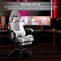 Yssoa Racing Video Backrest And Seat Height Recliner Gaming Office High Back Computer Ergonomic Adjustable Swivel Chair, With Footrest, Grey White Gray Leather